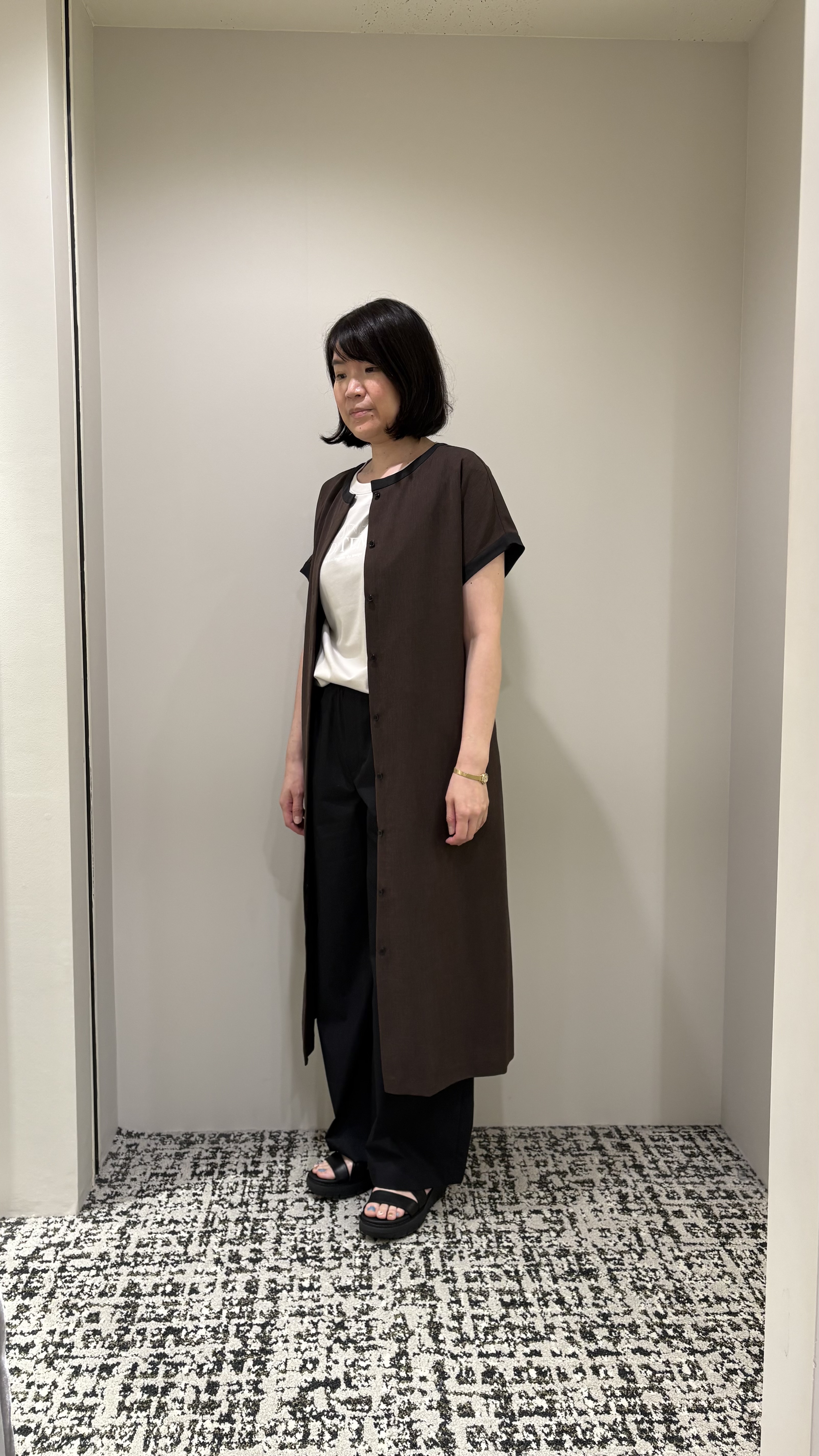 Reiさんの「UNTITLED｜【接触冷感/UVカット/イージーケア】配色ラインワンピース」を使ったコーディネート