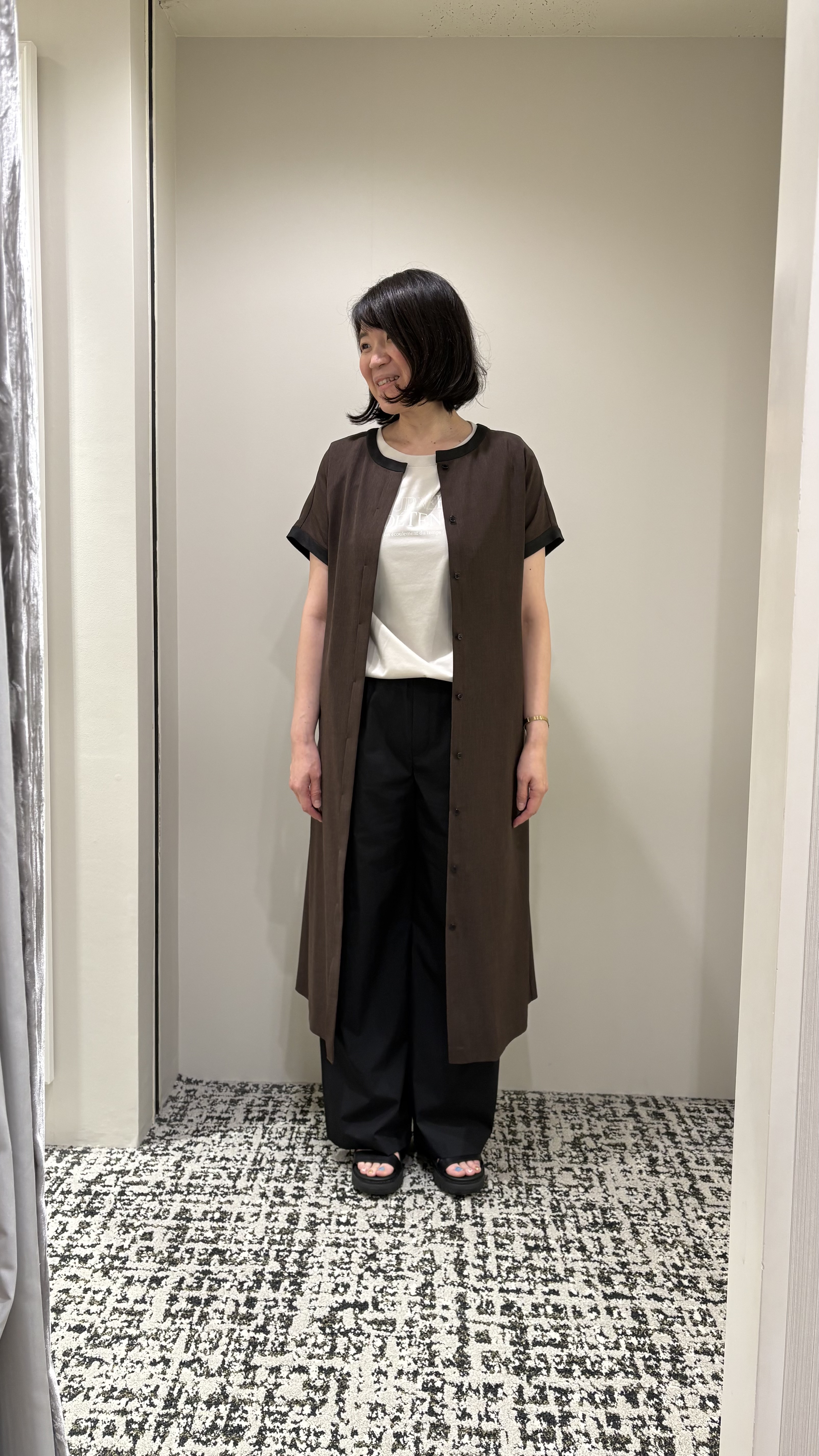 Reiさんの「UNTITLED｜【接触冷感/UVカット/イージーケア】配色ラインワンピース」を使ったコーディネート
