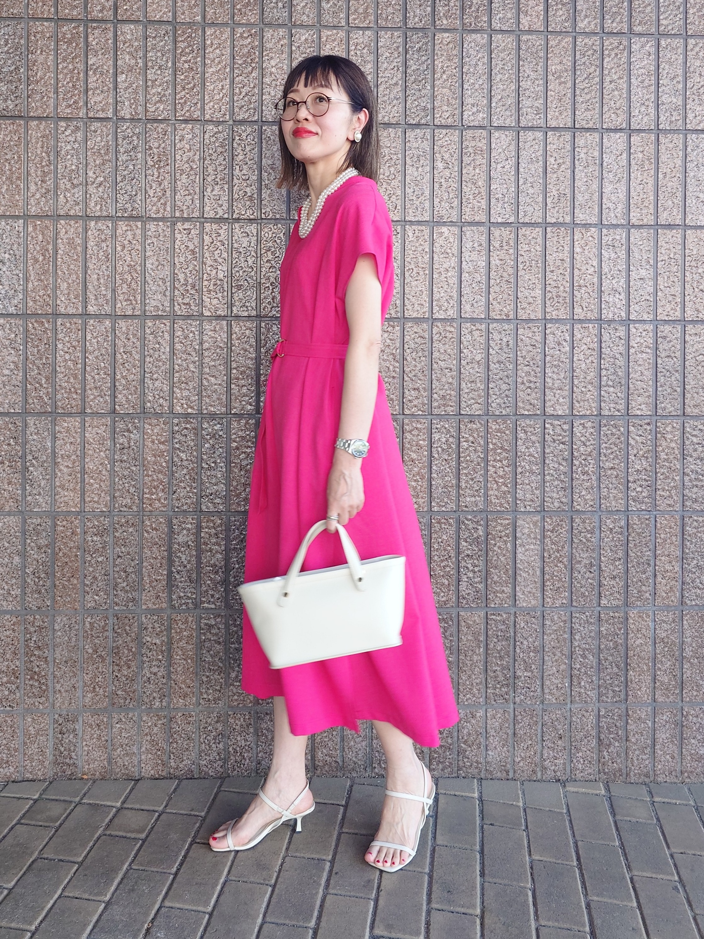 MUTSUKOさんの「UNTITLED｜【UV/接触冷感/遮熱/通気性】スラブバンドカラーワンピース」を使ったコーディネート