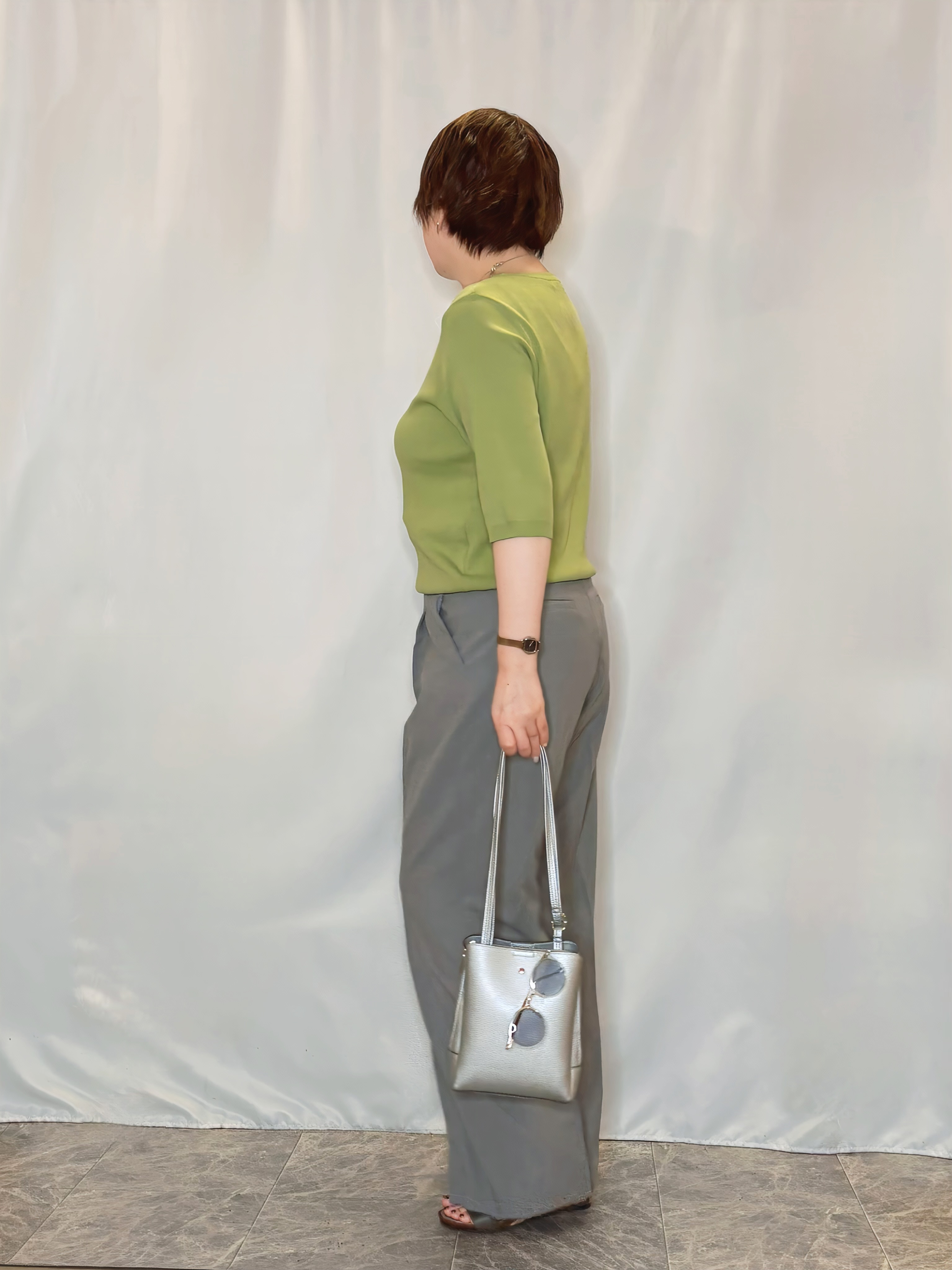 たみさんの「SHOO･LA･RUE｜【毎日洗える/S-LL/UV】上半身すっきり 二の腕見せない5分袖ニット」を使ったコーディネート