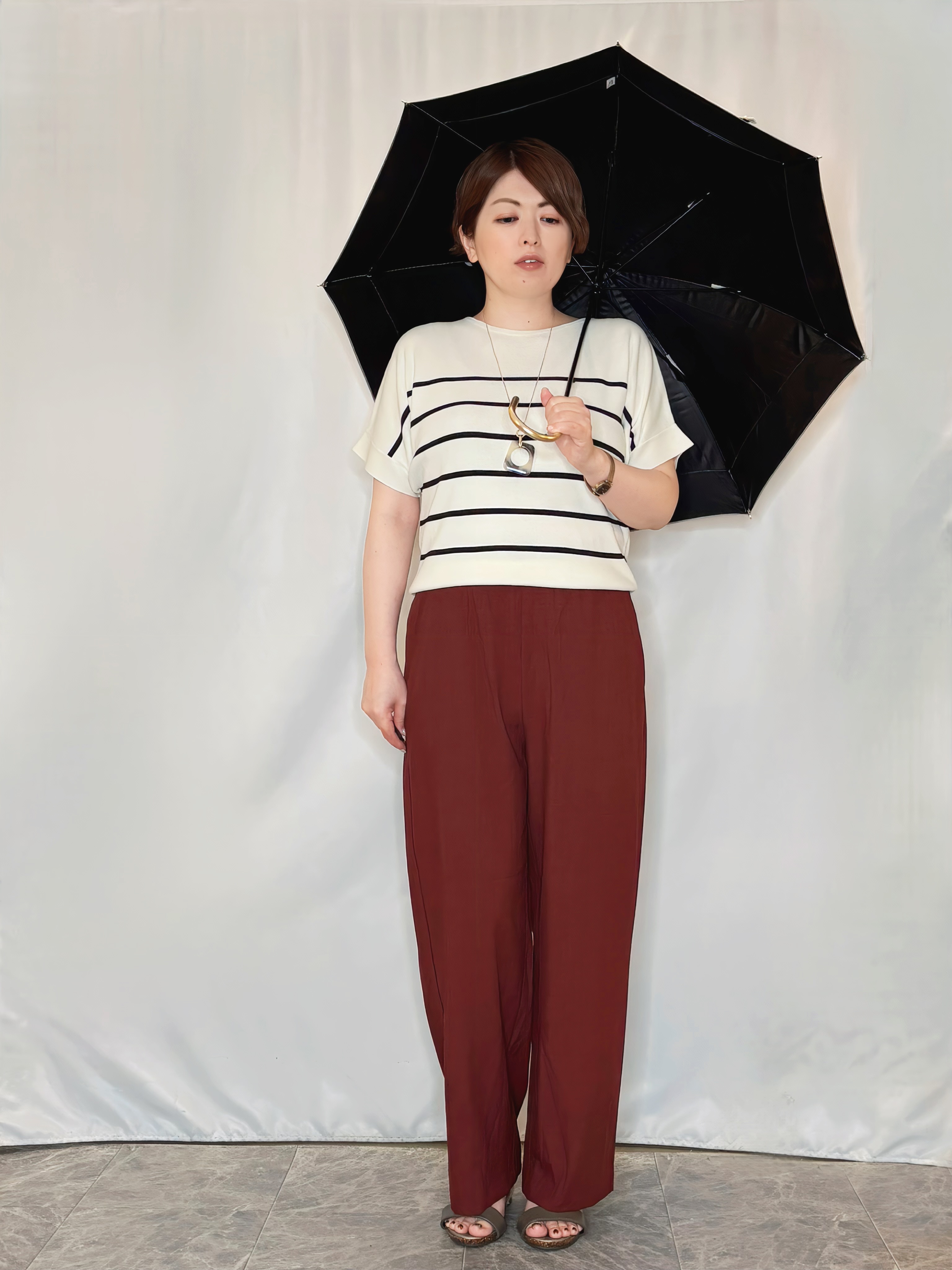 たみさんの「SHOO･LA･RUE｜【毎日洗える/UV】二の腕隠れる さらっとドルマン半袖ニット」を使ったコーディネート