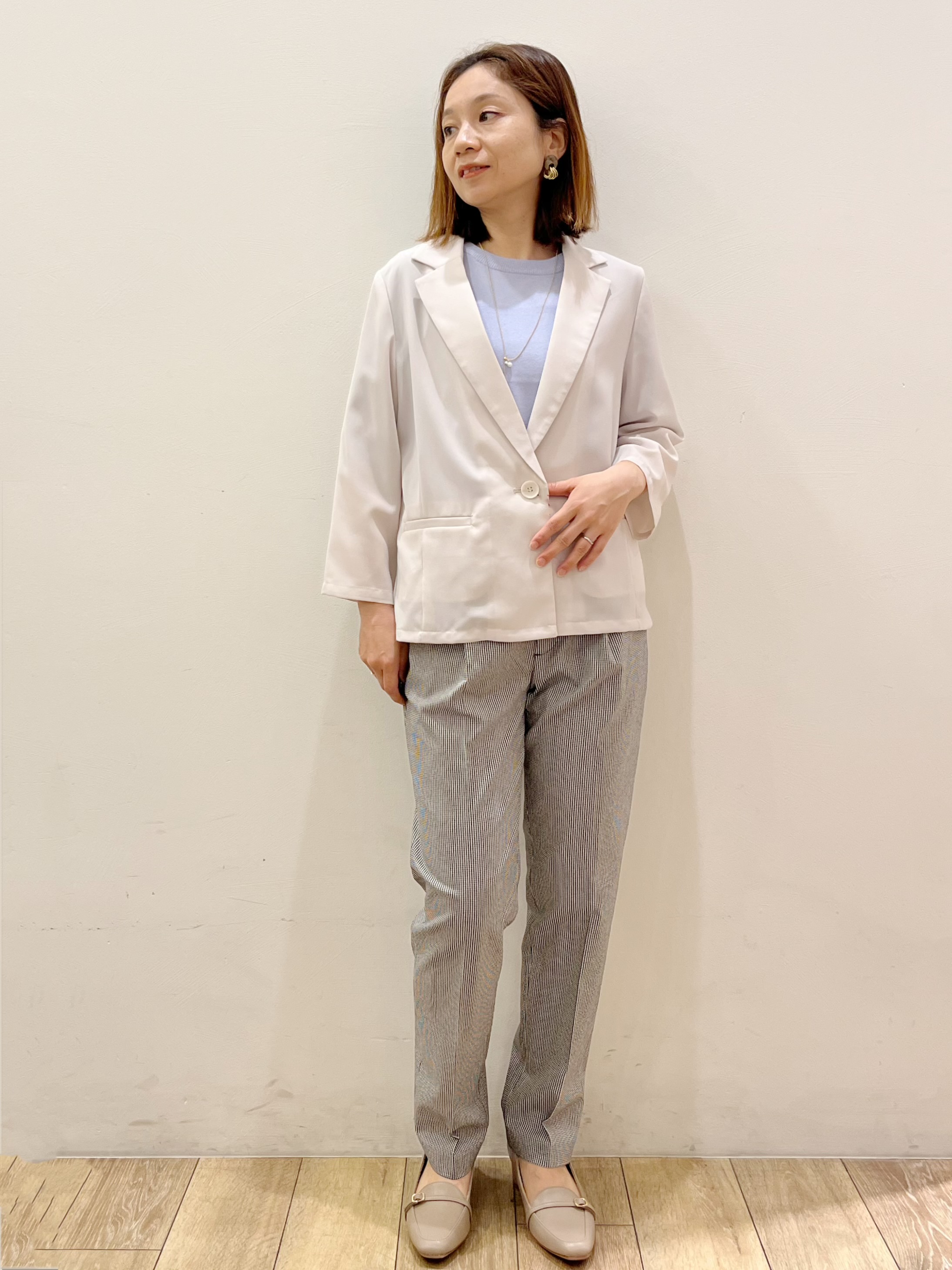 kcさんの「OPAQUE.CLIP｜【接触冷感／防シワ】ひんやり7分袖テーラードジャケット《洗濯機OK》」を使ったコーディネート