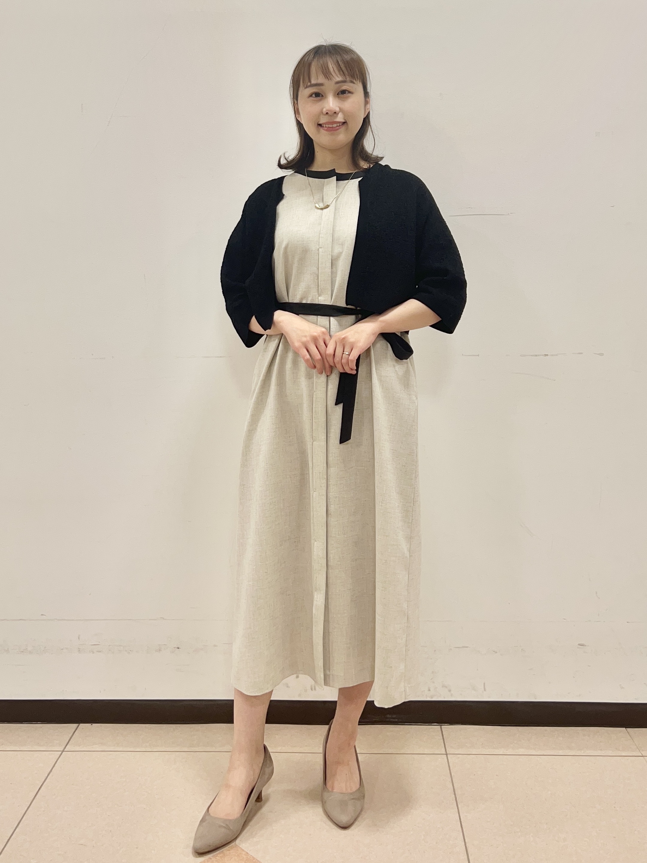 りおさんの「UNTITLED｜【接触冷感/UVカット/イージーケア】配色ラインワンピース」を使ったコーディネート