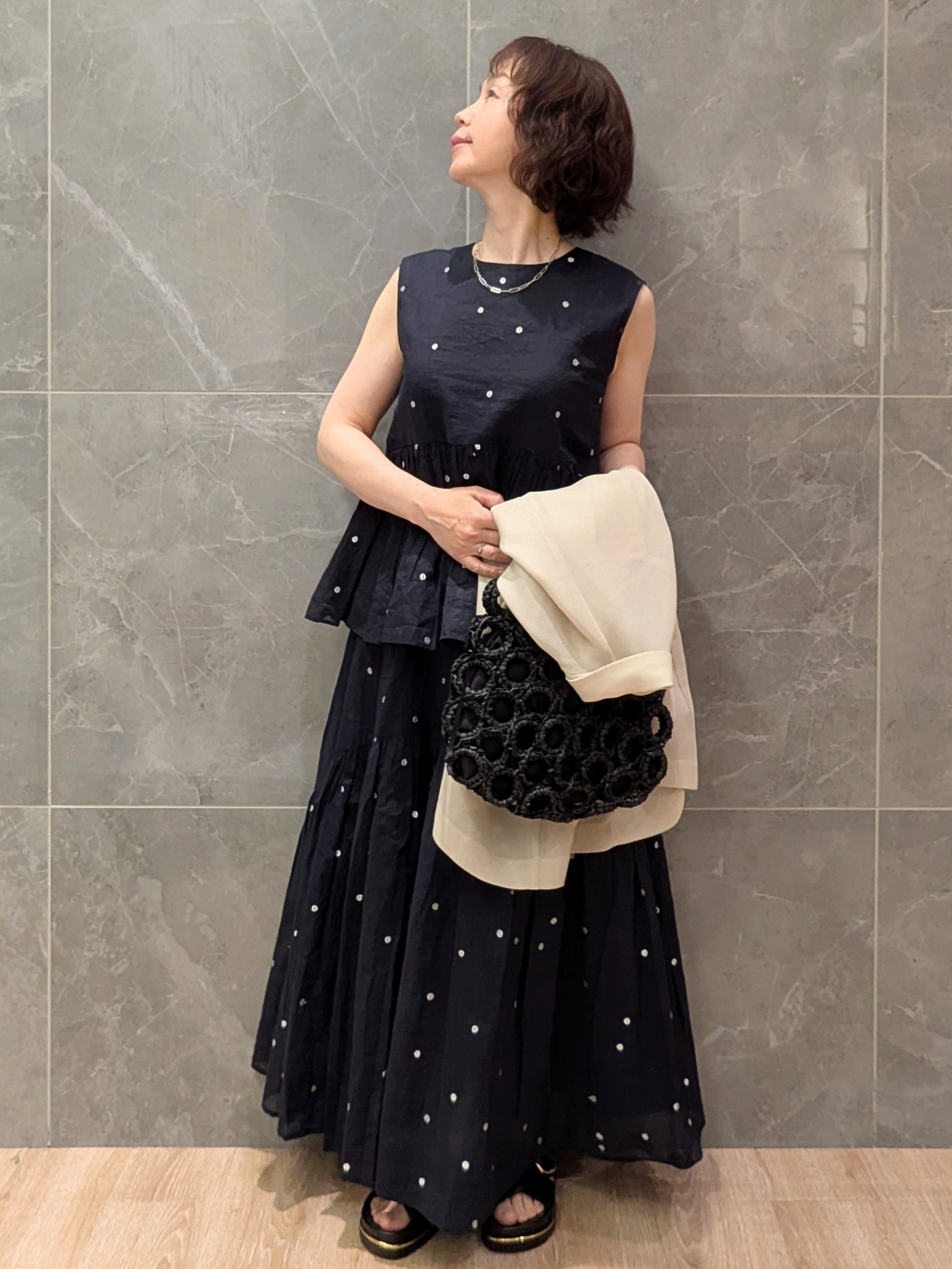 mamさんの「OPAQUE.CLIP｜ラメドット刺繍ペプラムブラウス【洗える】」を使ったコーディネート
