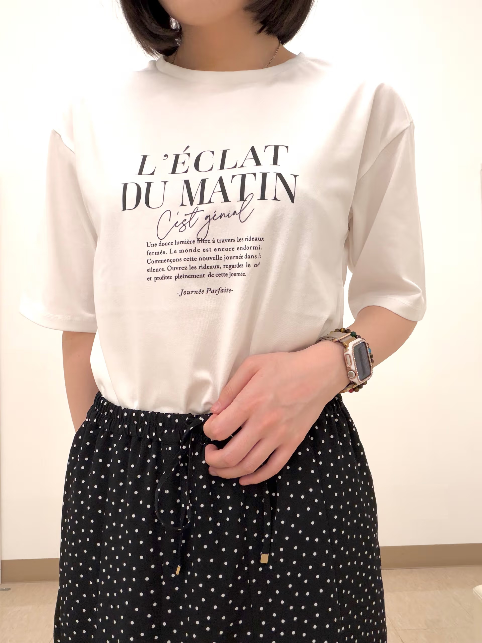 さあやさんの「grove｜【UVカット/接触冷感】プリントアソート5分袖Tシャツ」を使ったコーディネート
