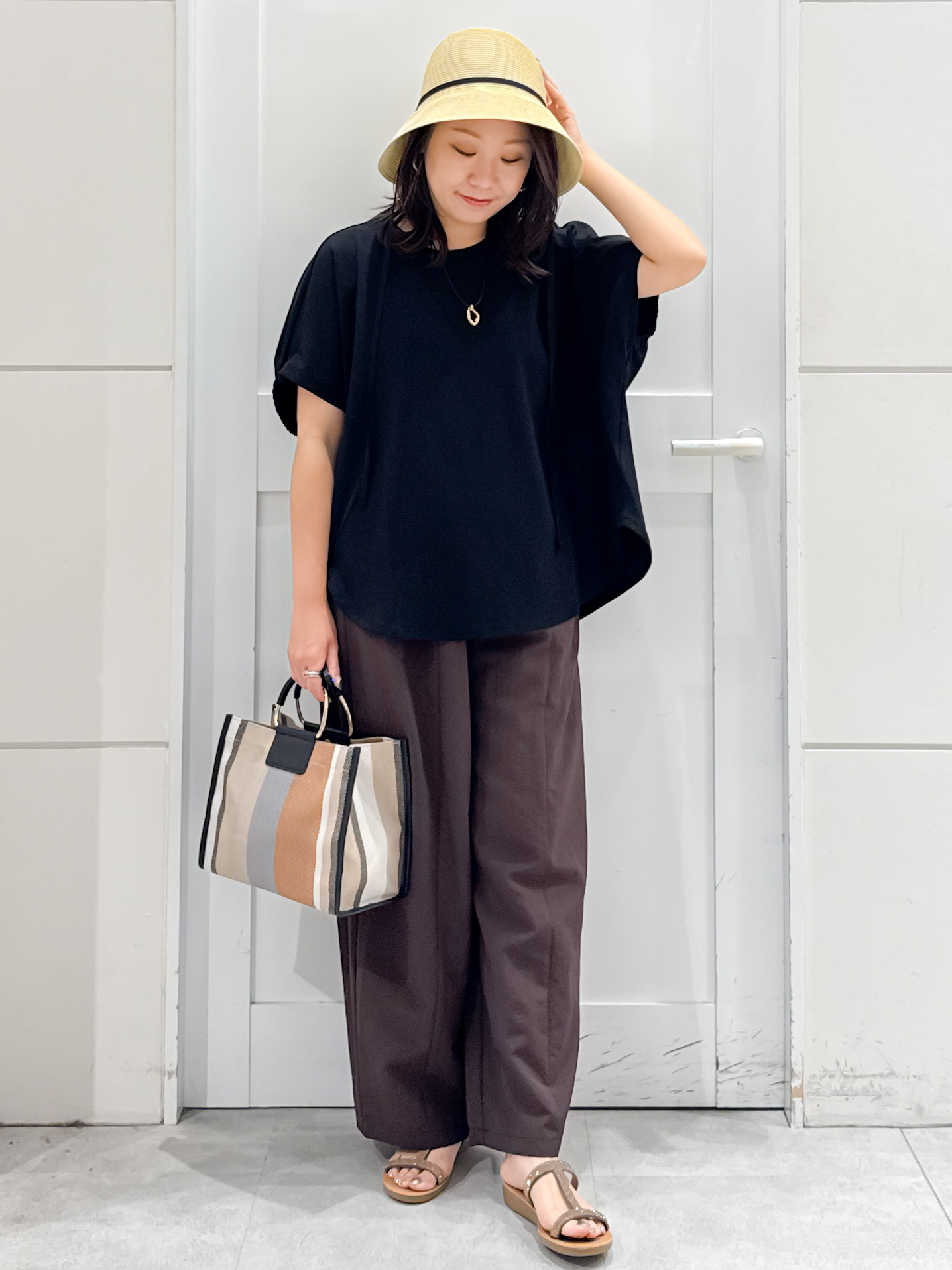 yuka.aさんの「OPAQUE.CLIP｜【UV／吸水速乾】リラクシードルマントップス／セットアップ対応可《洗濯機OK》」を使ったコーディネート