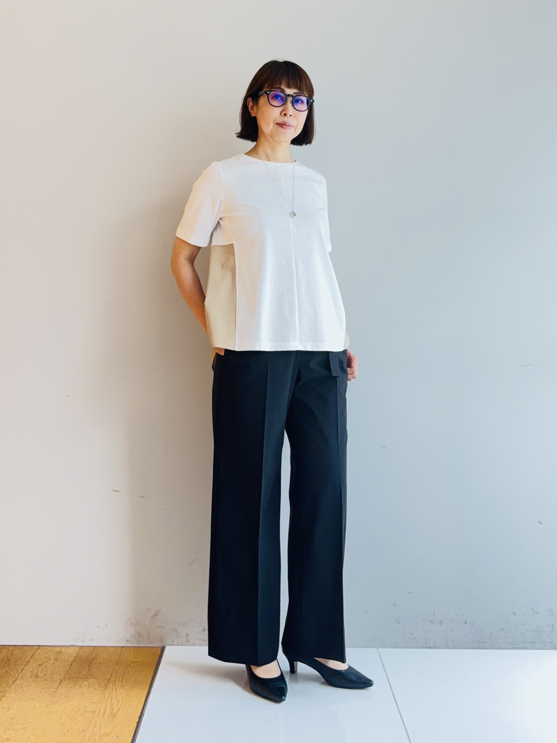 murayamaさんの「INDIVI｜【バックシャン】異素材ドッキングプルオーバー」を使ったコーディネート