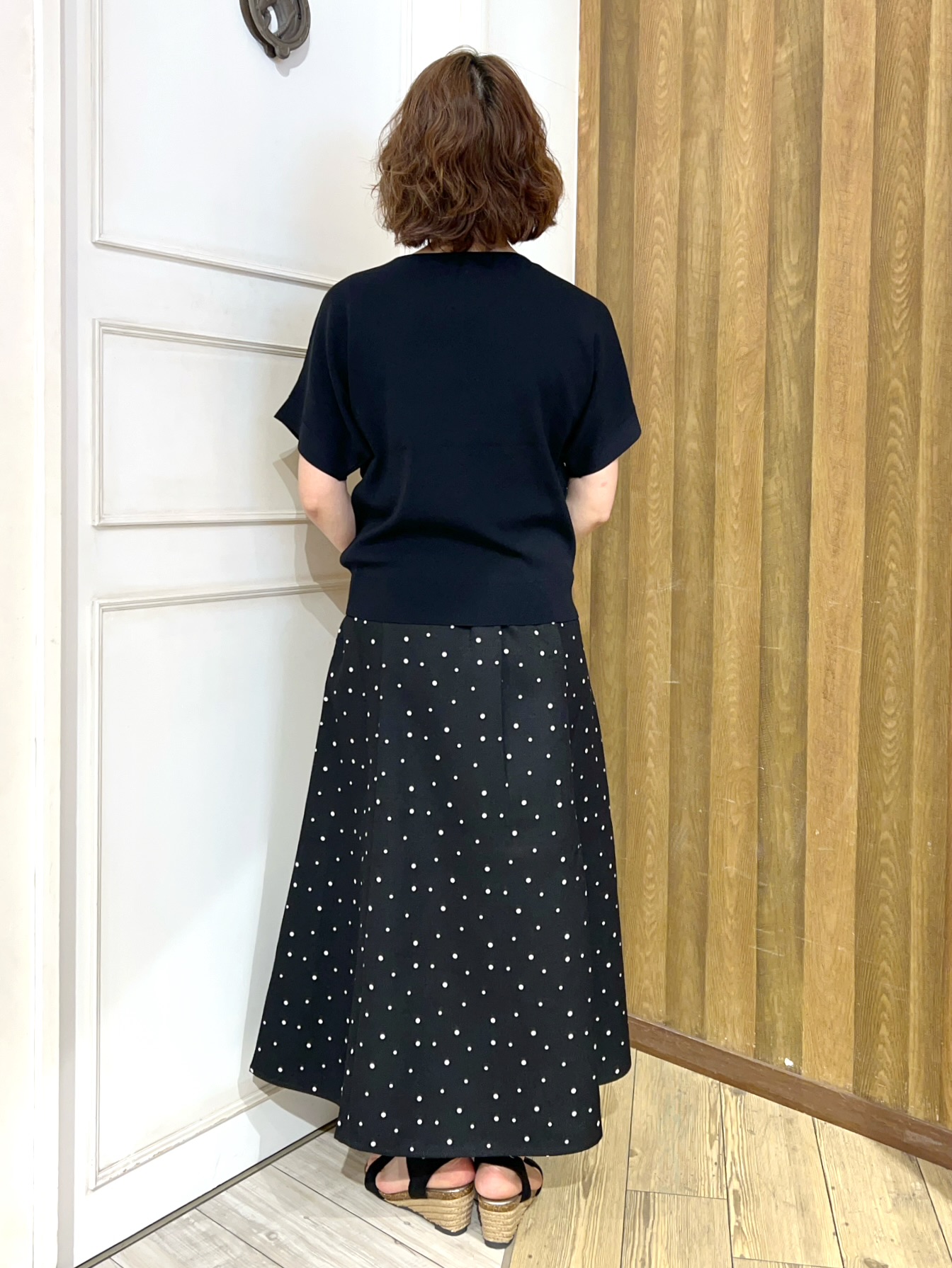 yuriyuriさんの「SHOO･LA･RUE｜【毎日洗える/UV】二の腕隠れる さらっとドルマン半袖ニット」を使ったコーディネート