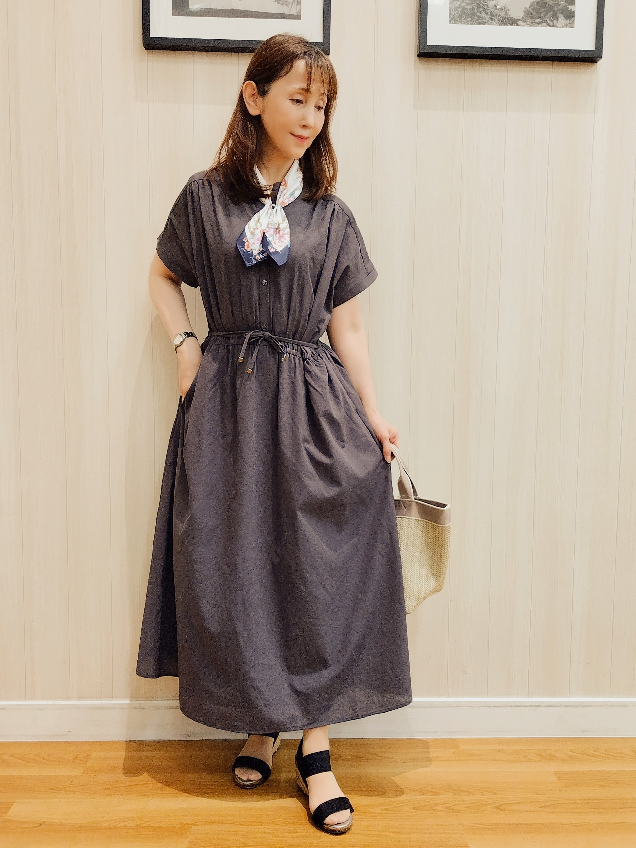 yseさんの「SHOO･LA･RUE｜【S-LL/UV/吸水速乾/洗濯機可】通気性〇 ギャザーリボンワンピース」を使ったコーディネート