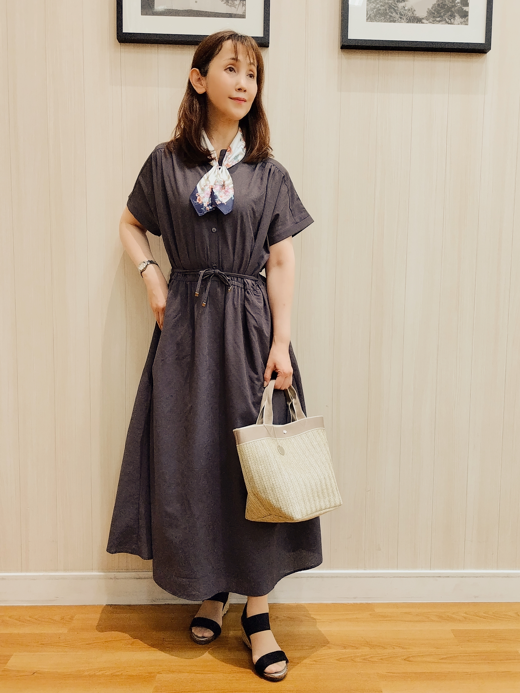 yseさんの「SHOO･LA･RUE｜【S-LL/UV/吸水速乾/洗濯機可】通気性〇 ギャザーリボンワンピース」を使ったコーディネート