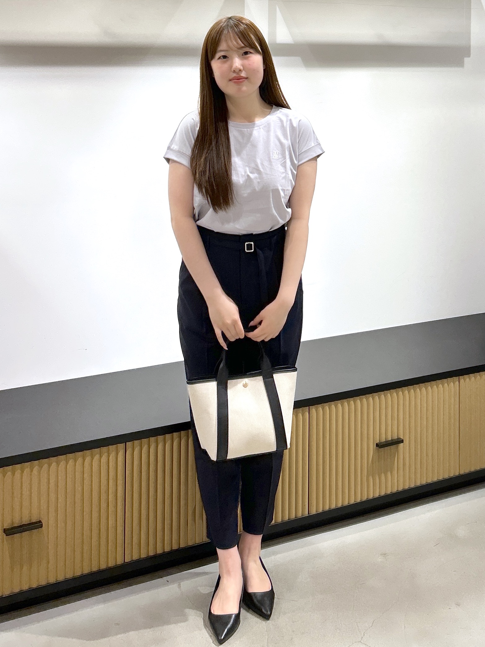 sayaさんの「OPAQUE.CLIP｜【接触冷感／UV】ワンポイント刺繍Tシャツ《7col／XS~3L／洗濯機OK》」を使ったコーディネート
