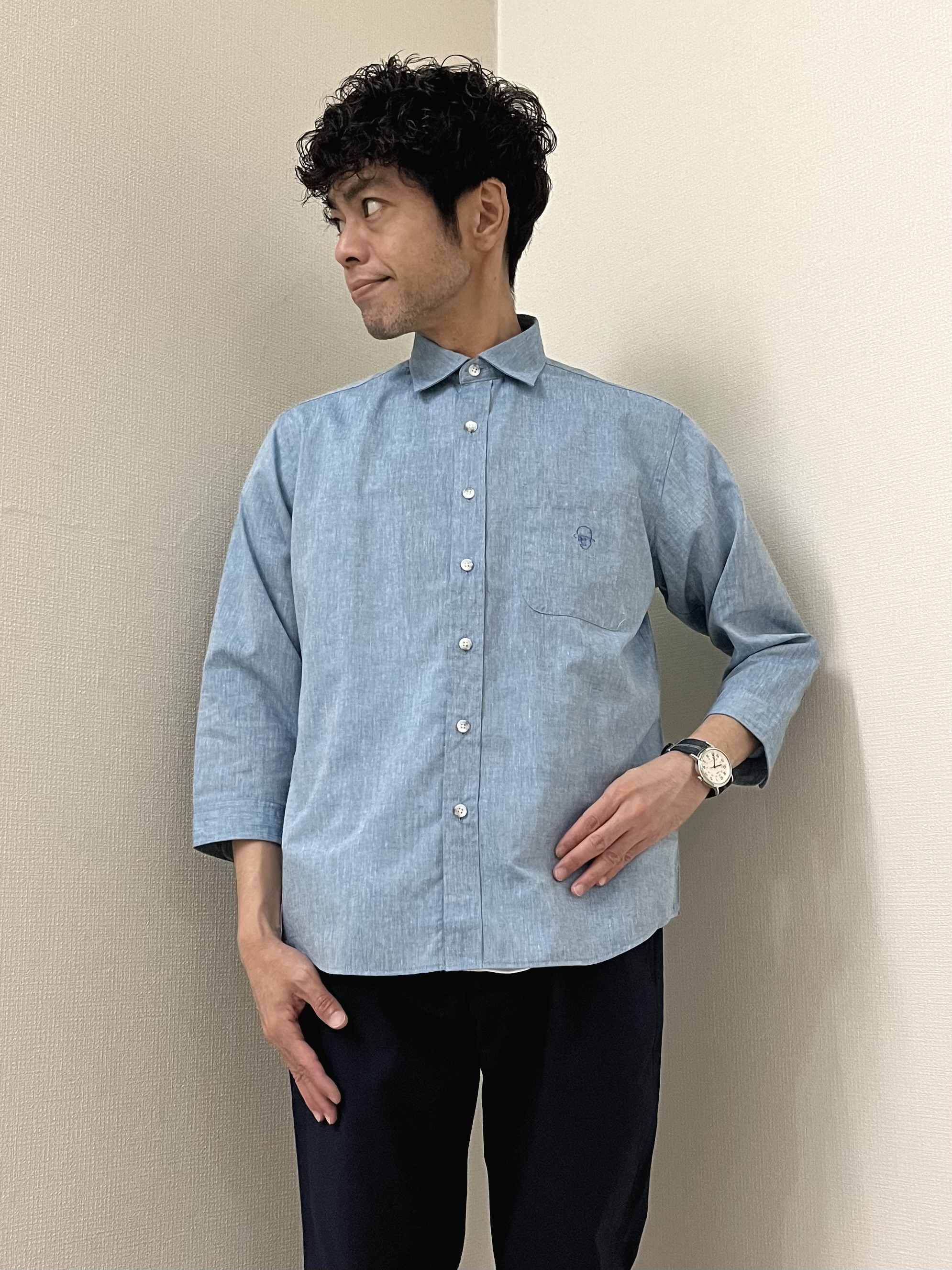 URAさんの「TAKEO KIKUCHI｜【接触冷感】ハイブリッド リネン 七分袖シャツ」を使ったコーディネート
