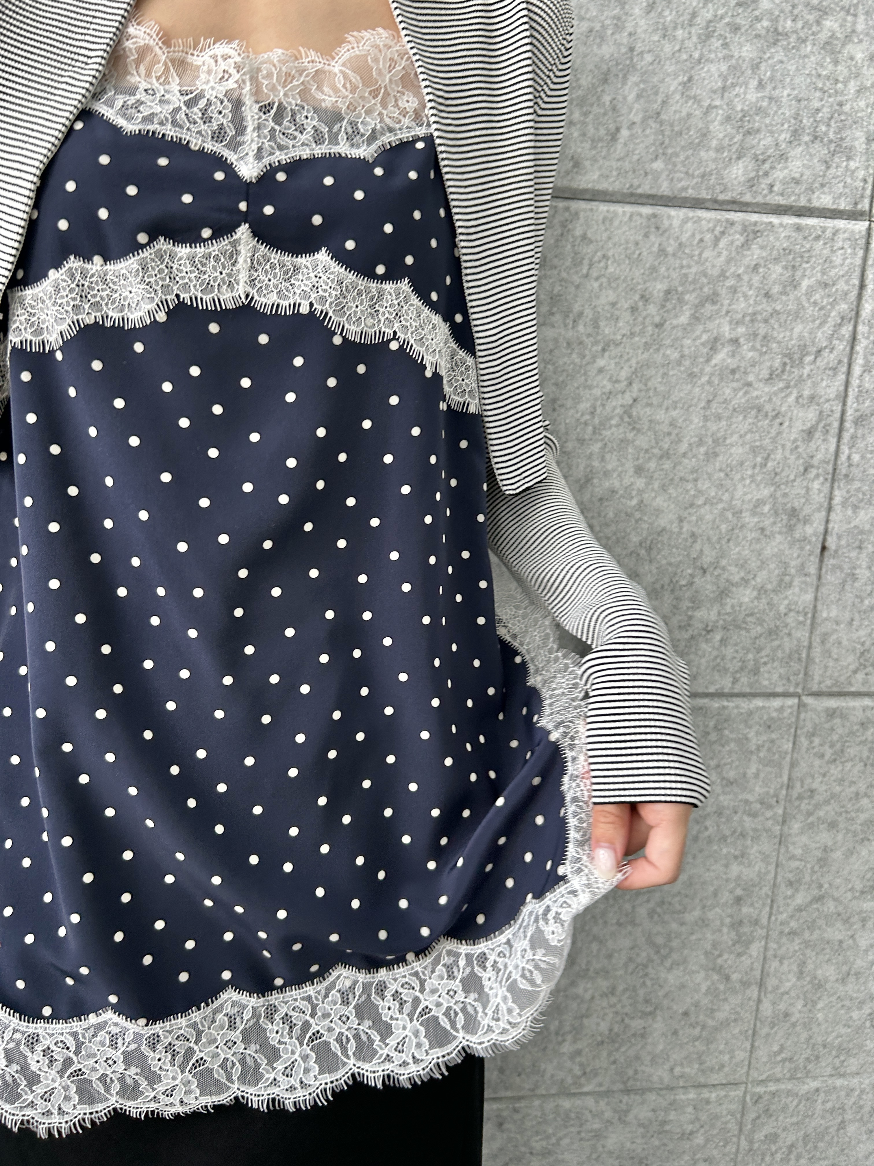 harunaさんの「CODE A｜dot lingerie lace cami」を使ったコーディネート