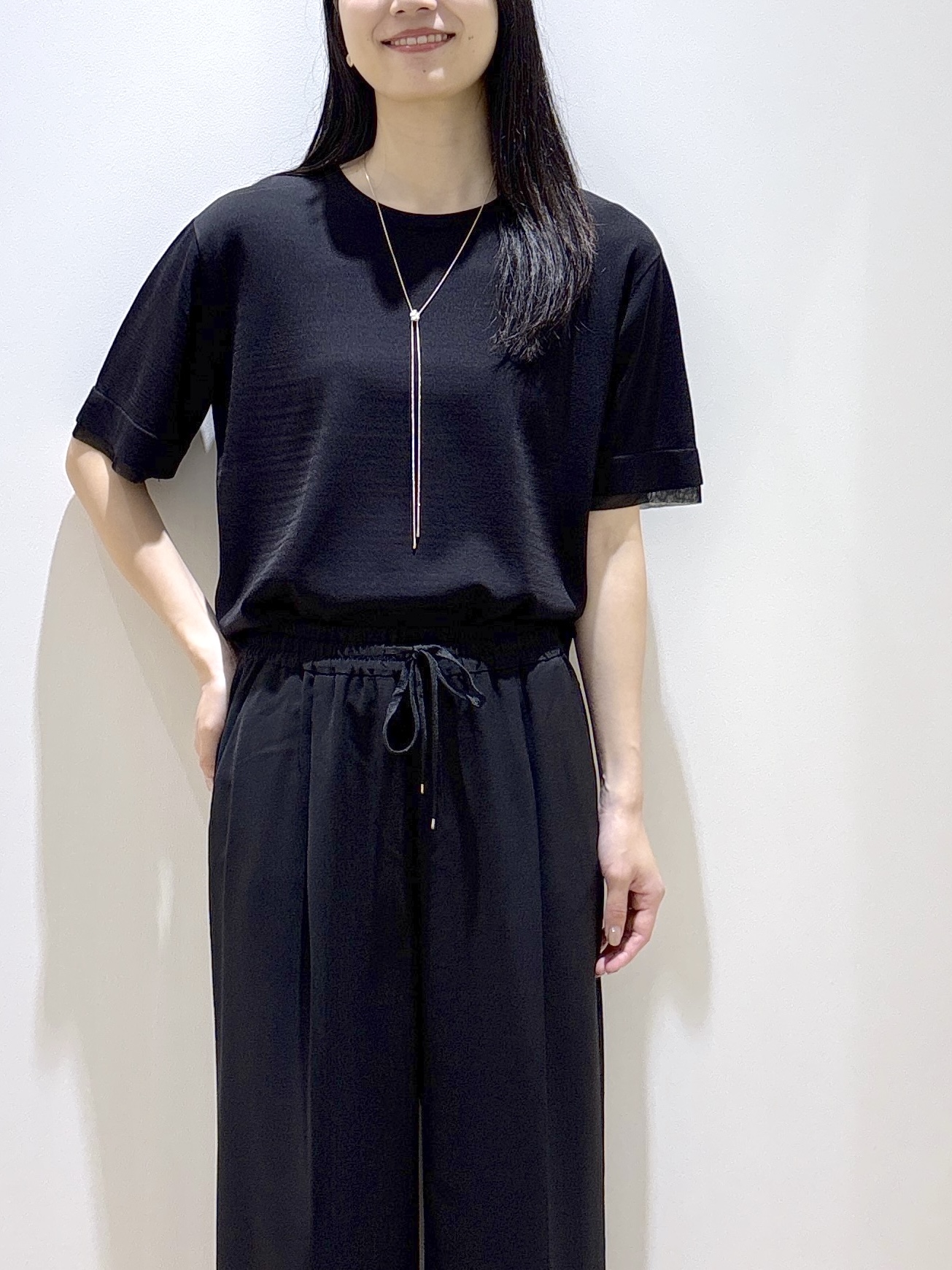 sachikoさんの「OPAQUE.CLIP｜【UV／接触冷感／抗ピル】シアー＆レイヤード風さらりニット《洗濯機OK》」を使ったコーディネート