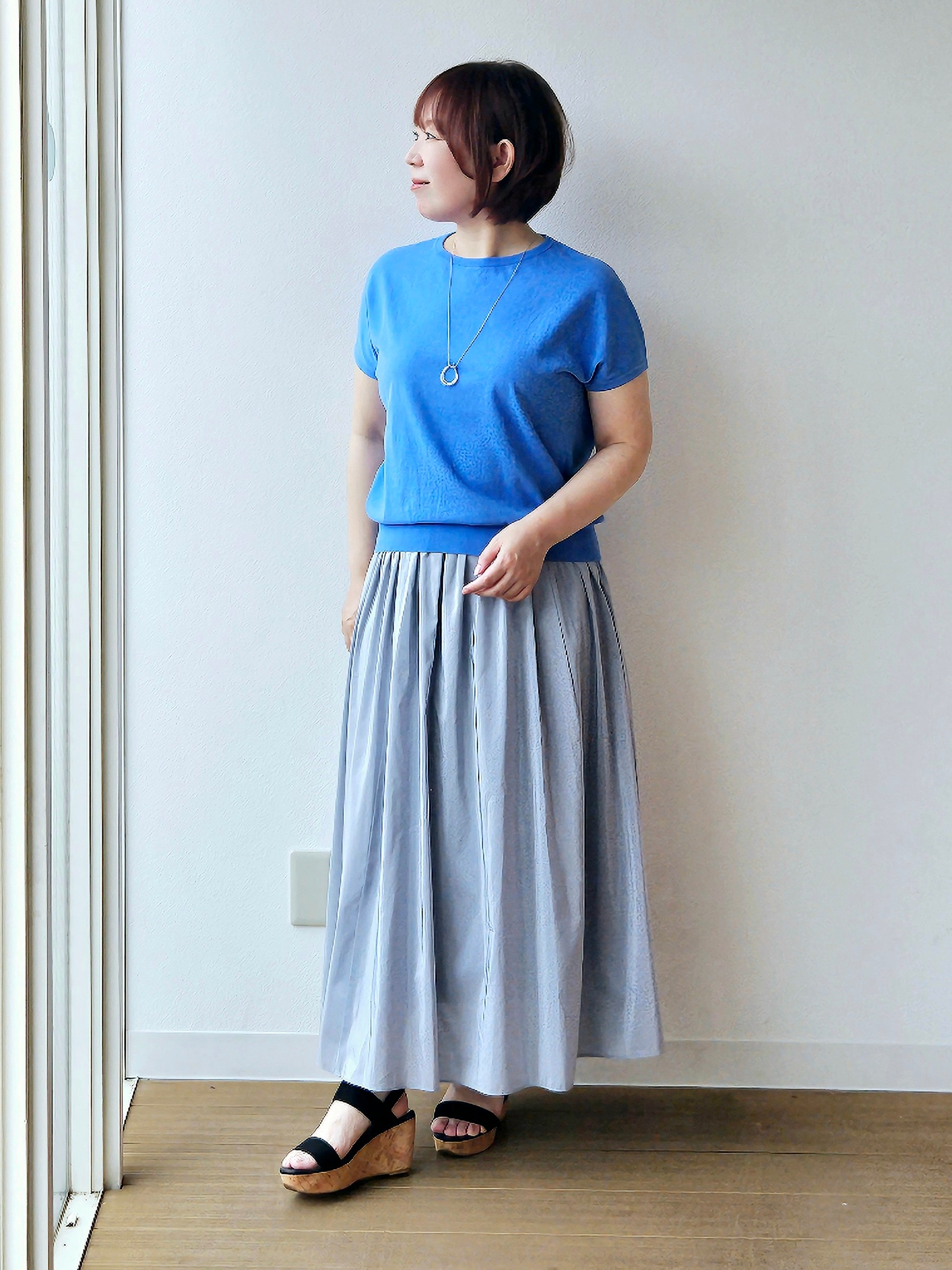 やじまさんの「UNTITLED｜◆【9色展開/アンサンブル可】コットンクルーネックカーディガン」を使ったコーディネート