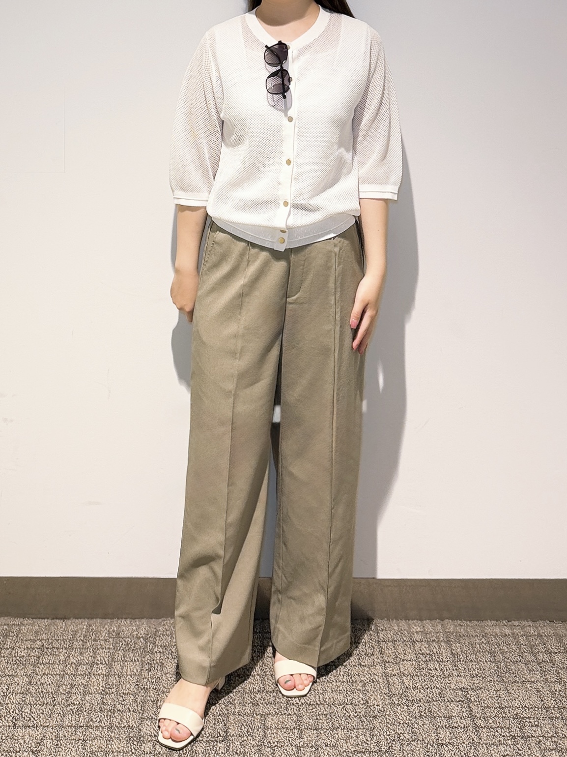 みーさんの「grove｜【洗える】透けない、大人のメッシュカーディガン」を使ったコーディネート