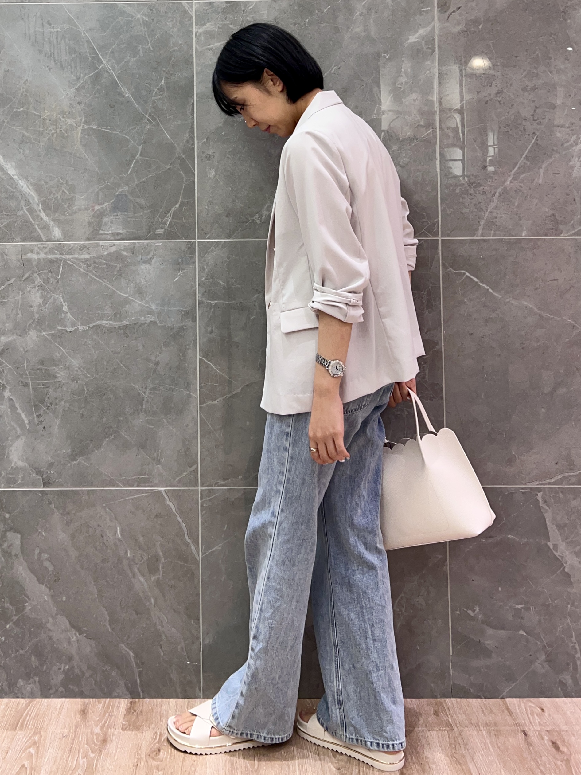 みくさんの「OPAQUE.CLIP｜《再入荷》ダブルブレストテーラードジャケット【接触冷感／吸水速乾／イージーアイロン／防シワ／洗濯機O」を使ったコーディネート