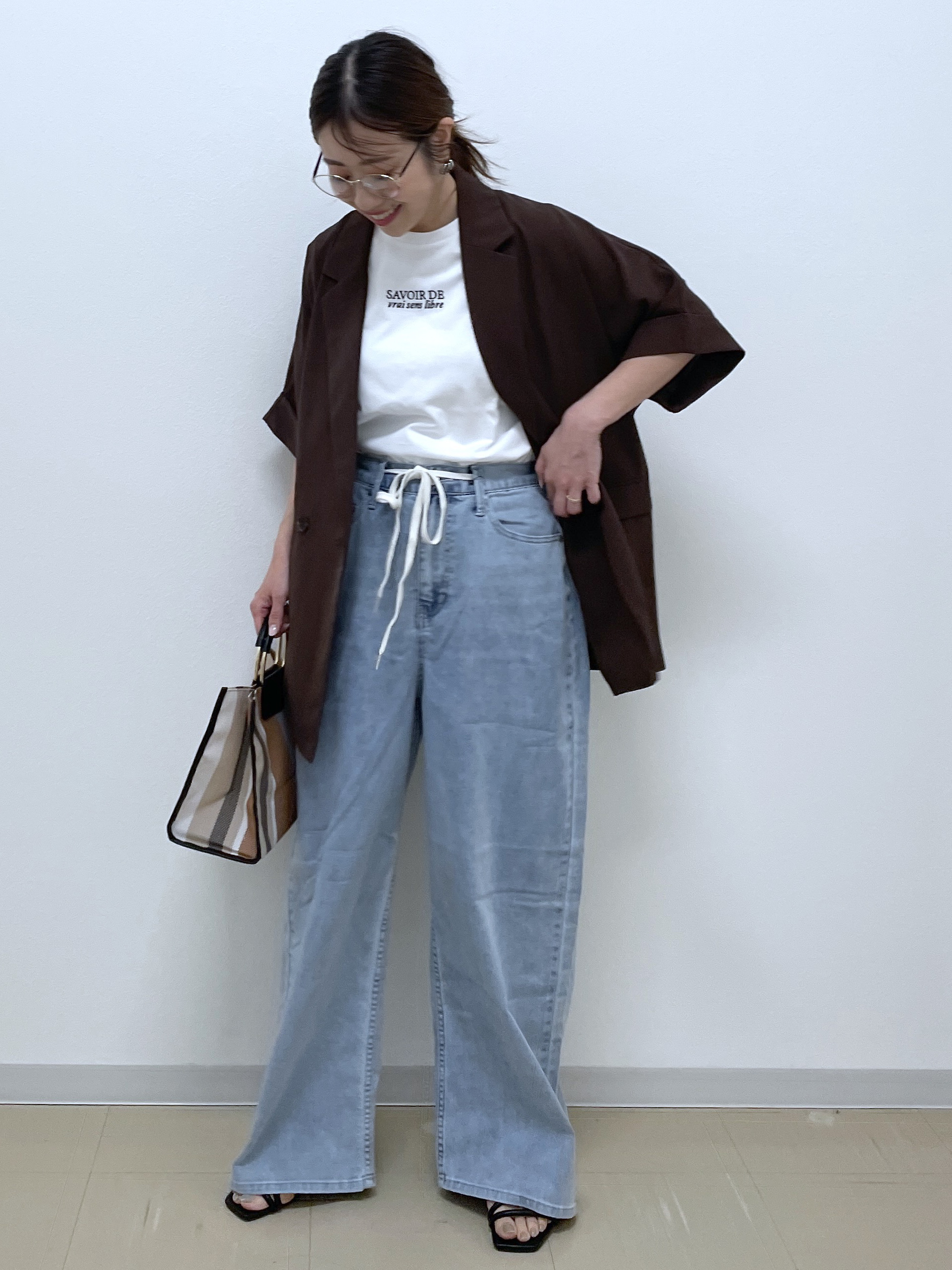 Akiさんの「OPAQUE.CLIP｜【接触冷感／吸水速乾／防シワ】リネンライクテーラードジャケット《洗濯機OK》」を使ったコーディネート