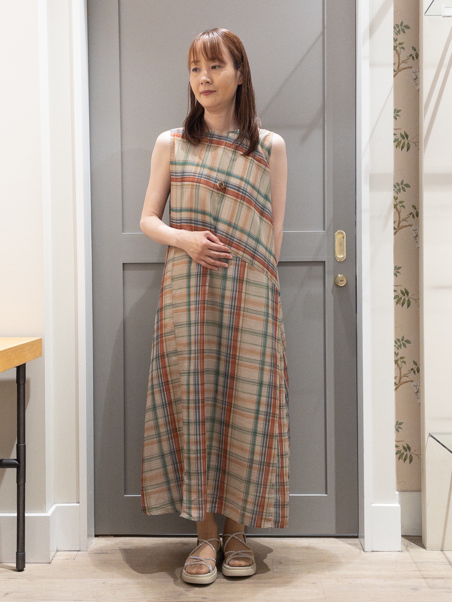 おみつさんの「grove｜【洗える・体型カバー】アートチェックワンピース」を使ったコーディネート