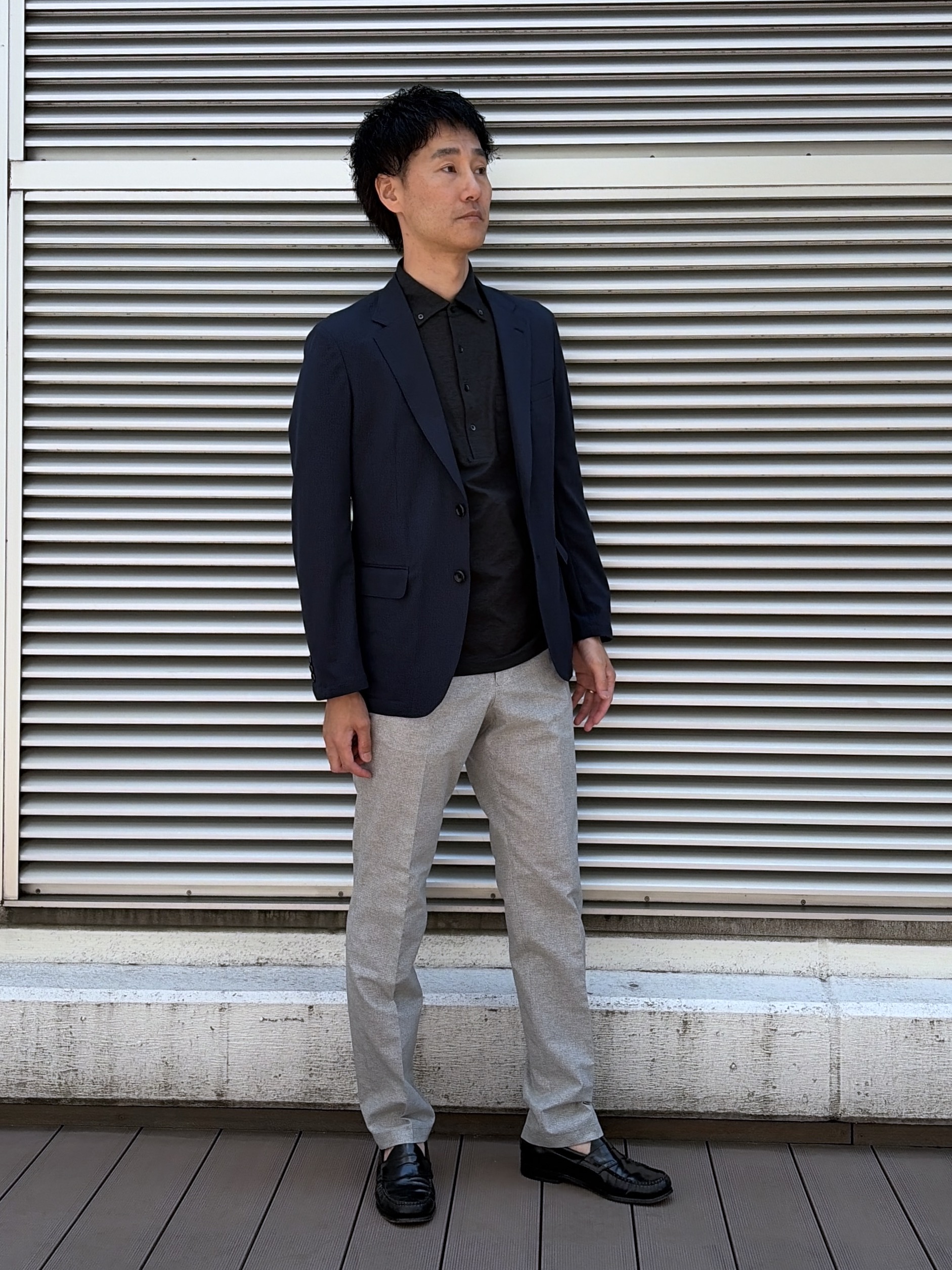 mutoさんの「TAKEO KIKUCHI｜【Begin5月号掲載/通気性】トリコットサッカー ジャケット」を使ったコーディネート