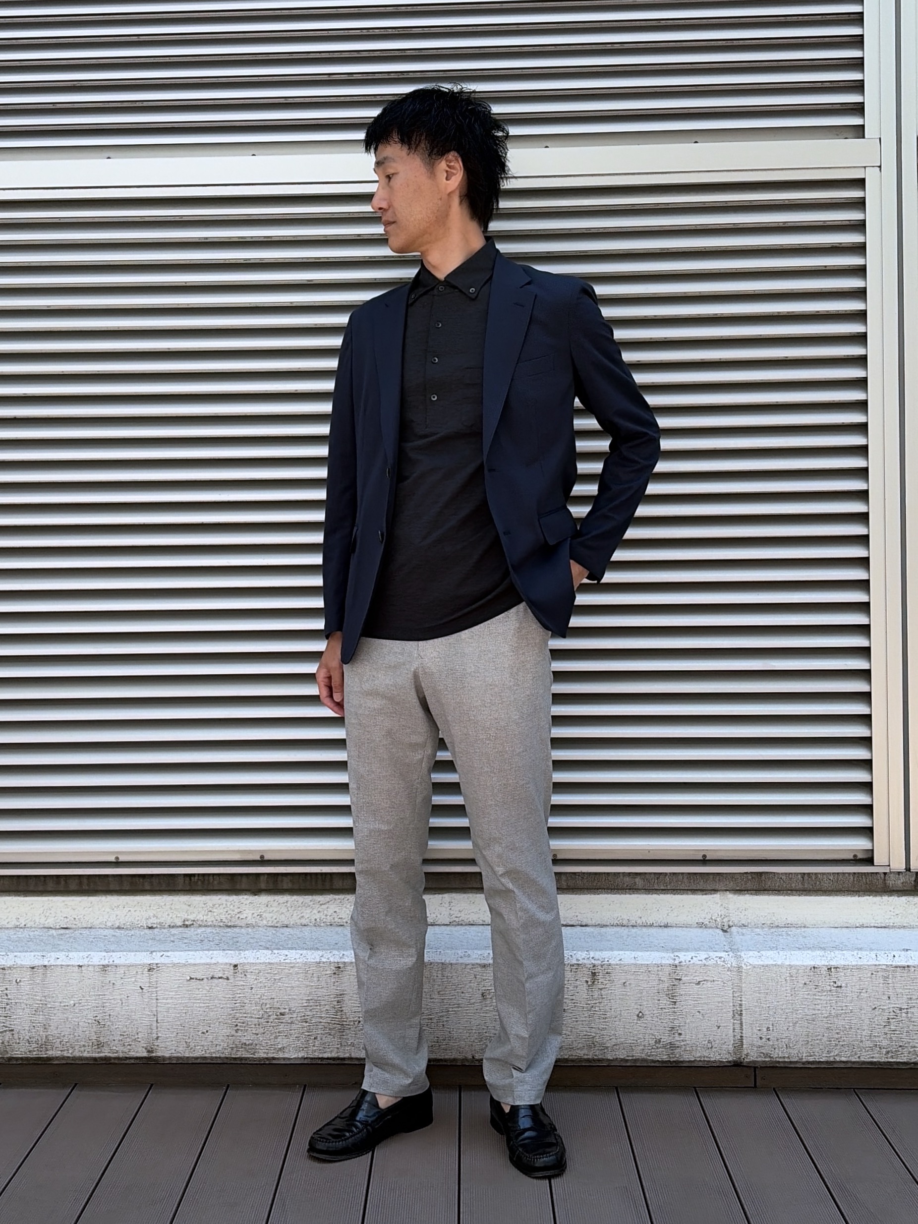 mutoさんの「TAKEO KIKUCHI｜【Begin5月号掲載/通気性】トリコットサッカー ジャケット」を使ったコーディネート