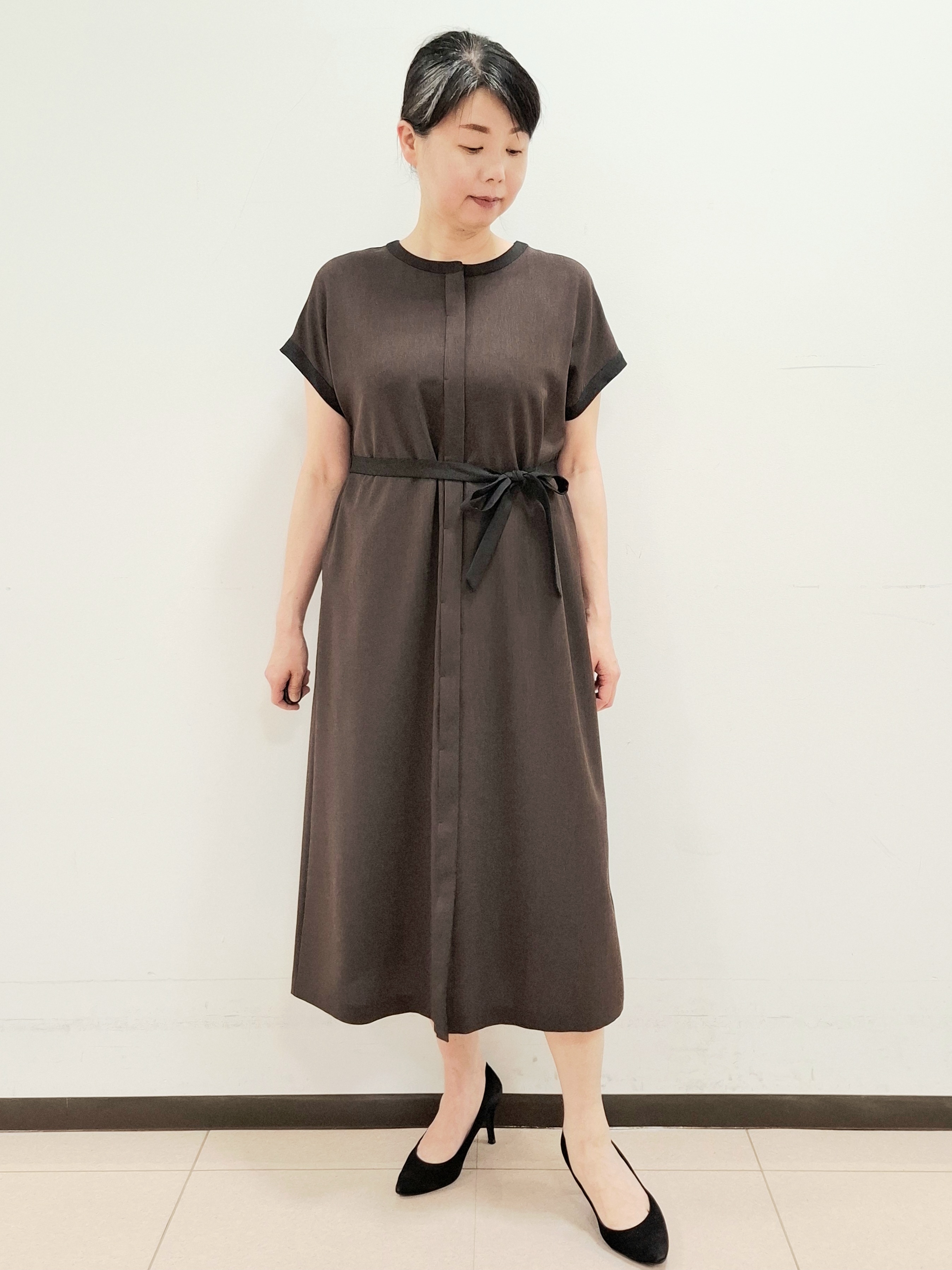 ねぎさんの「UNTITLED｜【接触冷感/UVカット/イージーケア】配色ラインワンピース」を使ったコーディネート