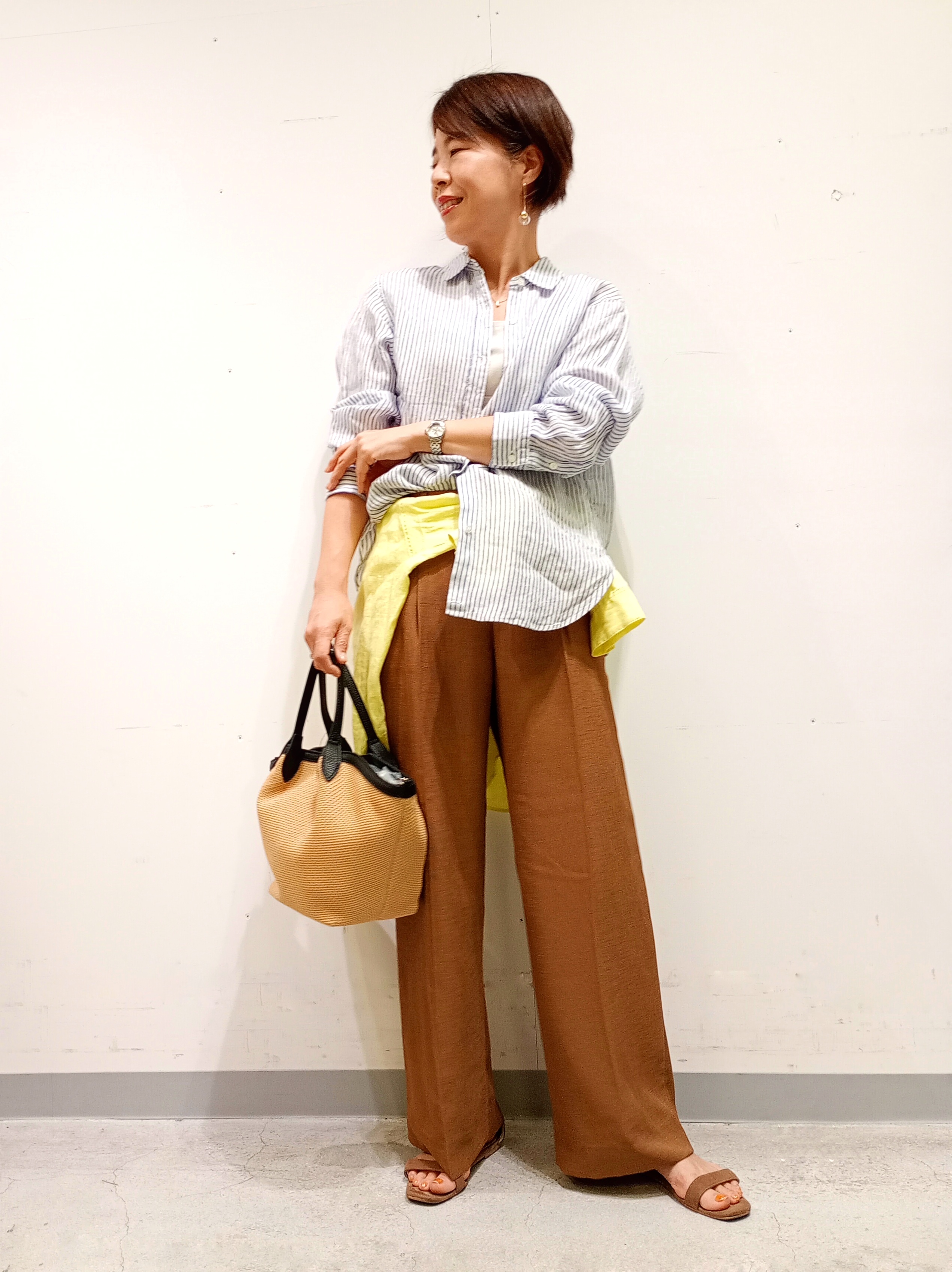 Kさんの「INDIVI｜【接触冷感／2WAY】カシュクールリネンシャツ」を使ったコーディネート
