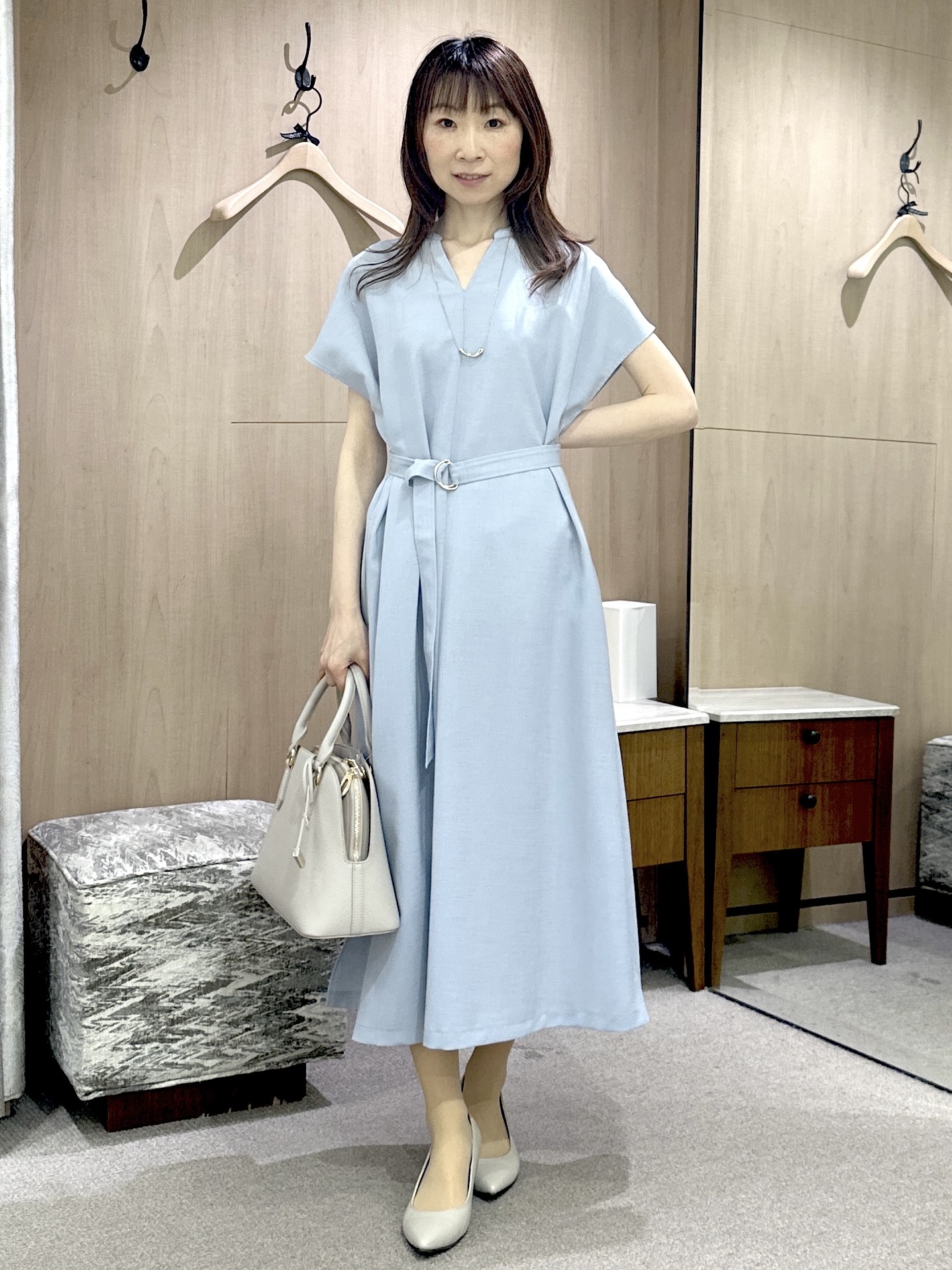 Miwaさんの「UNTITLED｜【UV/接触冷感/遮熱/通気性】スラブバンドカラーワンピース」を使ったコーディネート