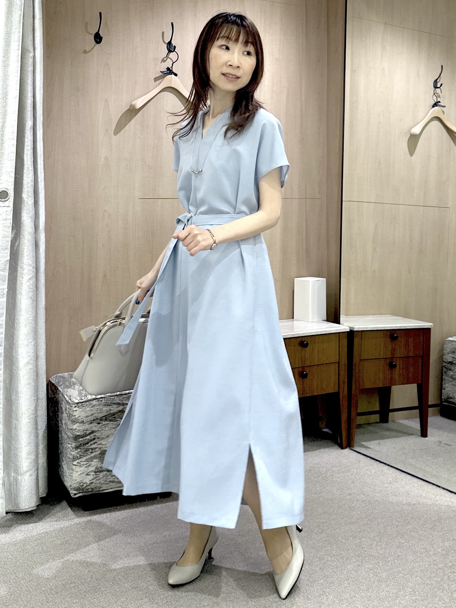 Miwaさんの「UNTITLED｜【UV/接触冷感/遮熱/通気性】スラブバンドカラーワンピース」を使ったコーディネート