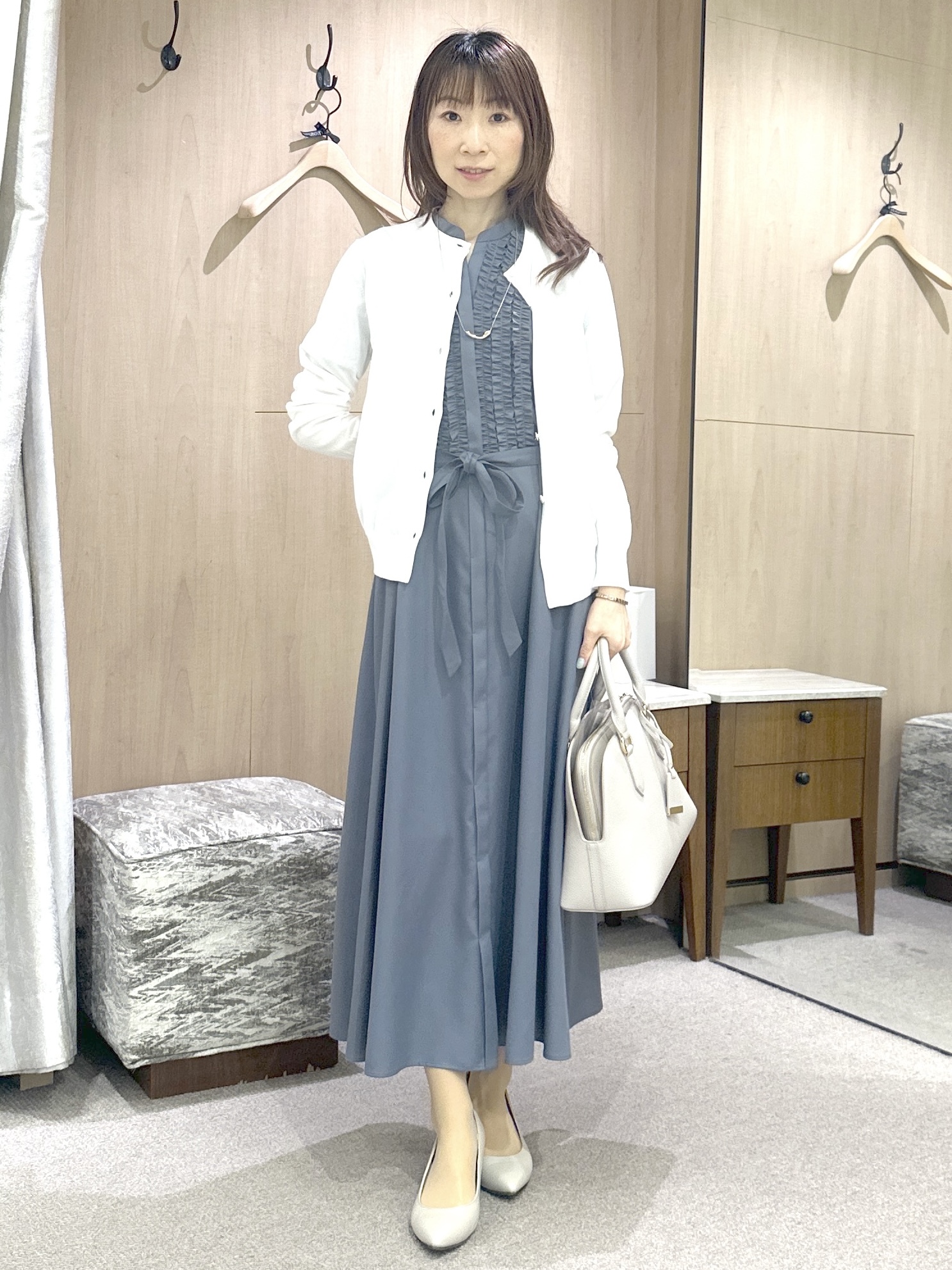 Miwaさんの「UNTITLED｜◆【9色展開/アンサンブル可】コットンクルーネックカーディガン」を使ったコーディネート