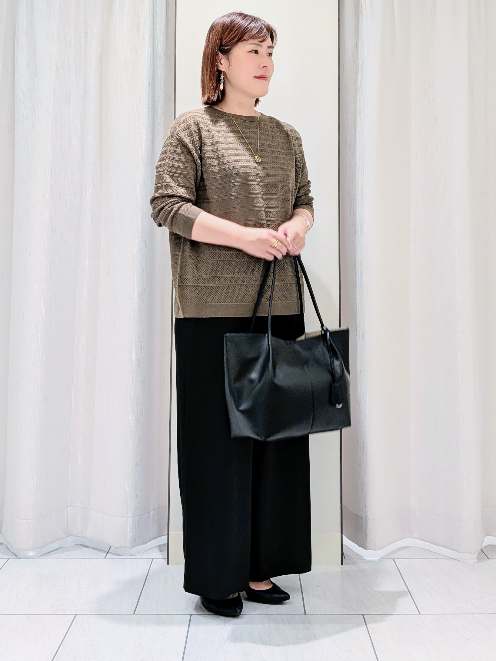 Onumaさんの「UNTITLED｜◆メッシュ柄ボーダーニット」を使ったコーディネート