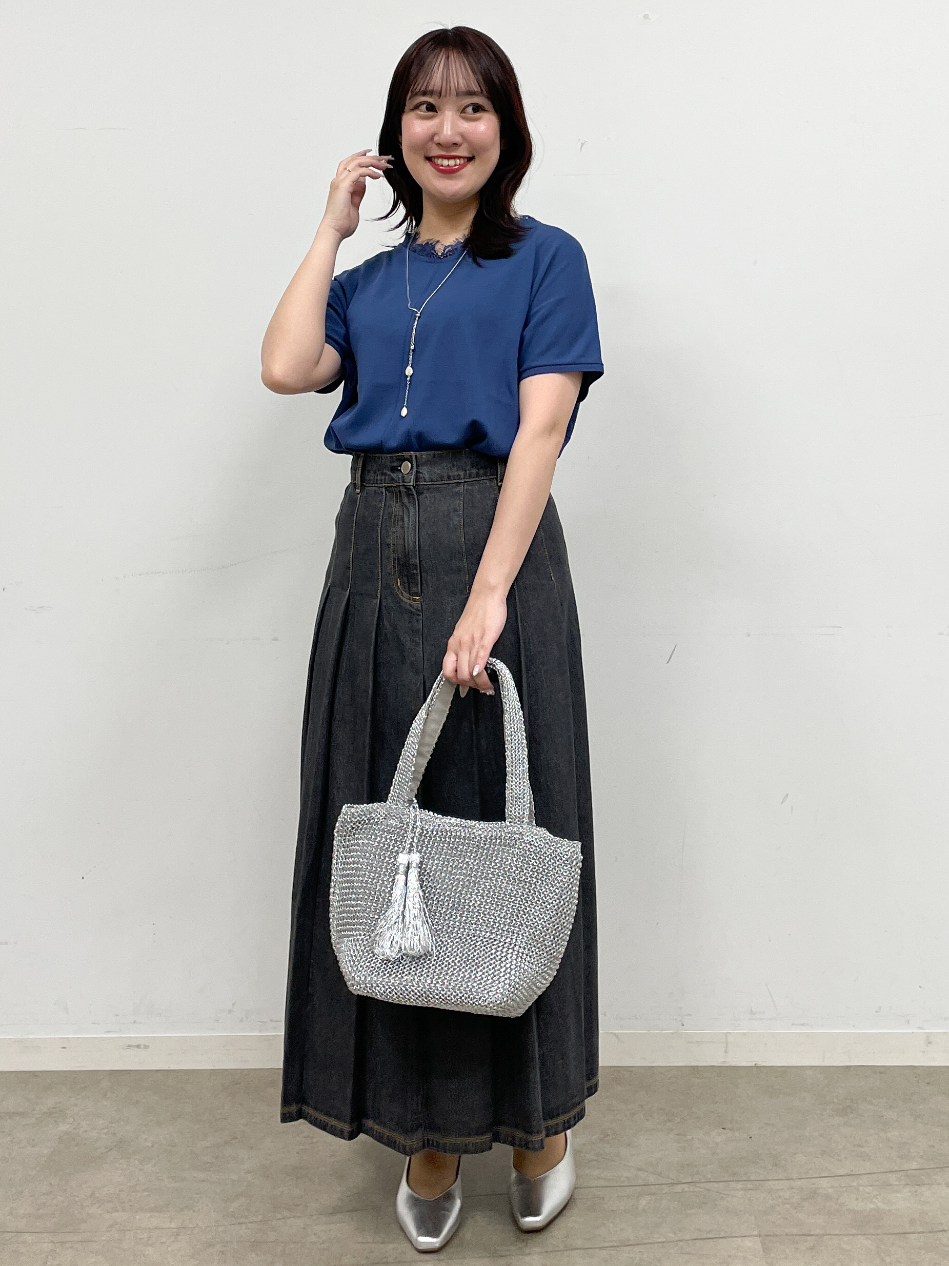 yukariさんの「Reflect｜【二の腕カバー／手洗い可】ネックレース フレンチスリーブニット」を使ったコーディネート