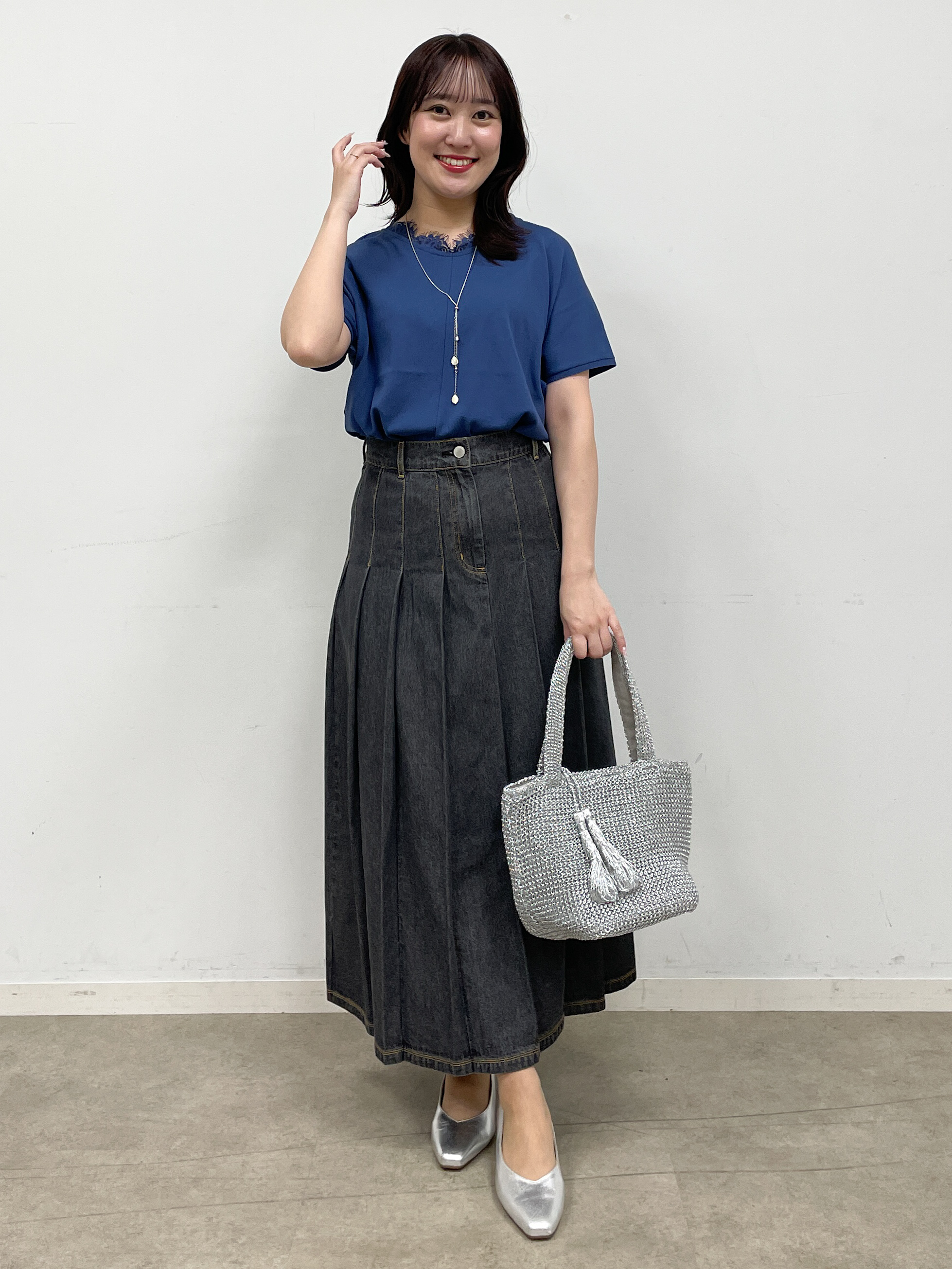 yukariさんの「Reflect｜【二の腕カバー／手洗い可】ネックレース フレンチスリーブニット」を使ったコーディネート
