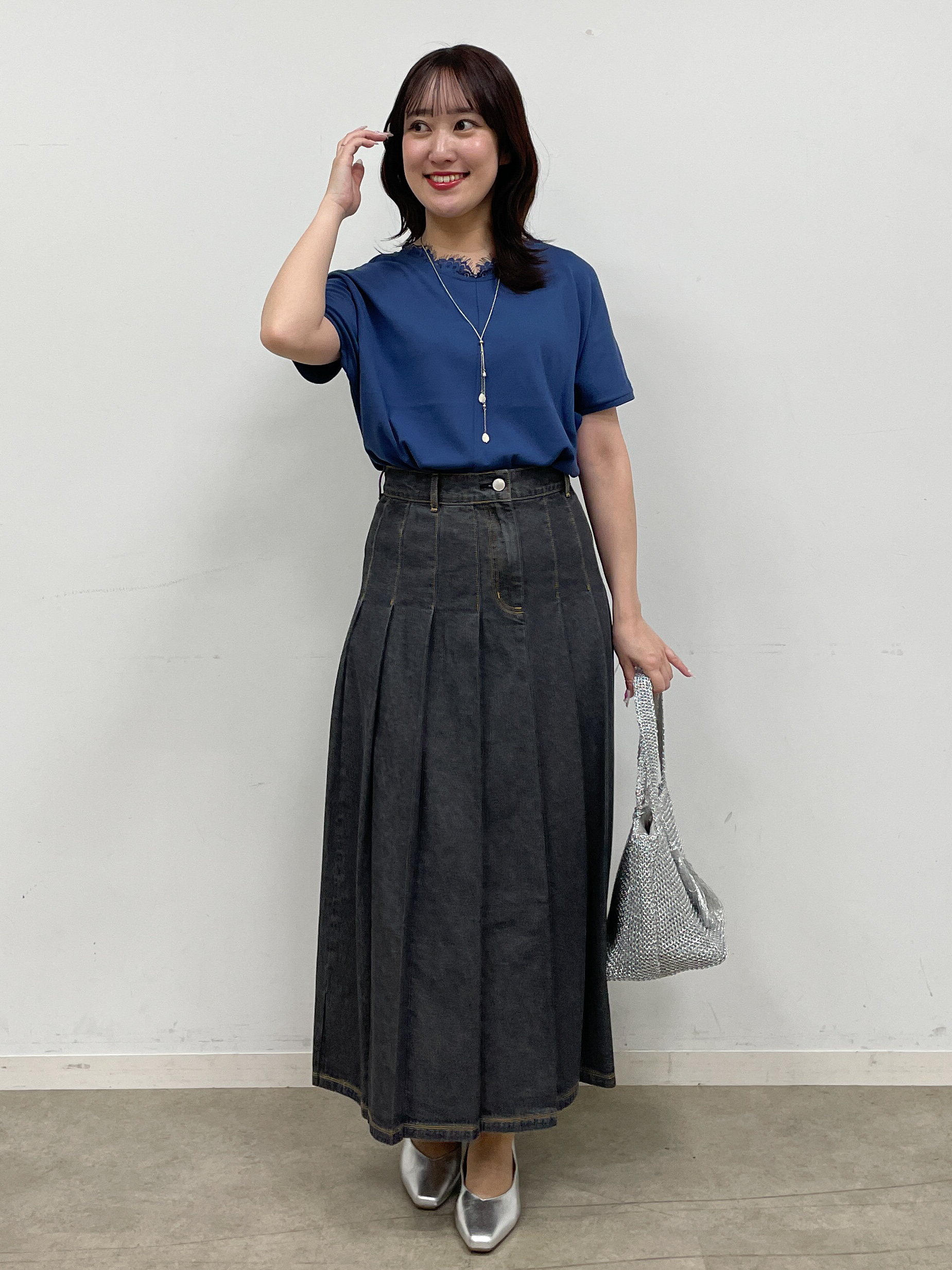 yukariさんの「Reflect｜【二の腕カバー／手洗い可】ネックレース フレンチスリーブニット」を使ったコーディネート