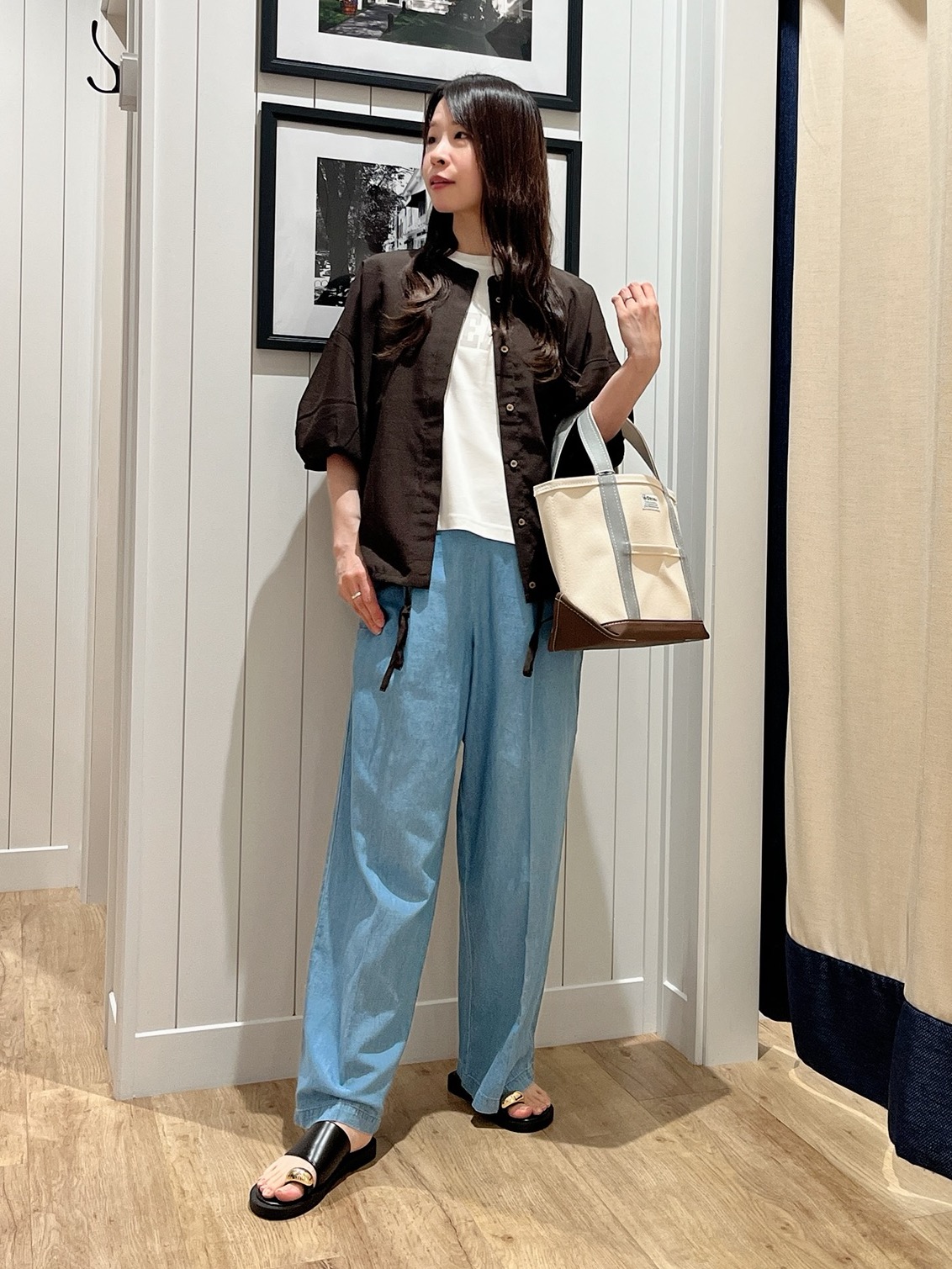 mihoさんの「Dessin｜【高通気/セットアップ可】ハーフスリーブドロストシャツブラウス」を使ったコーディネート