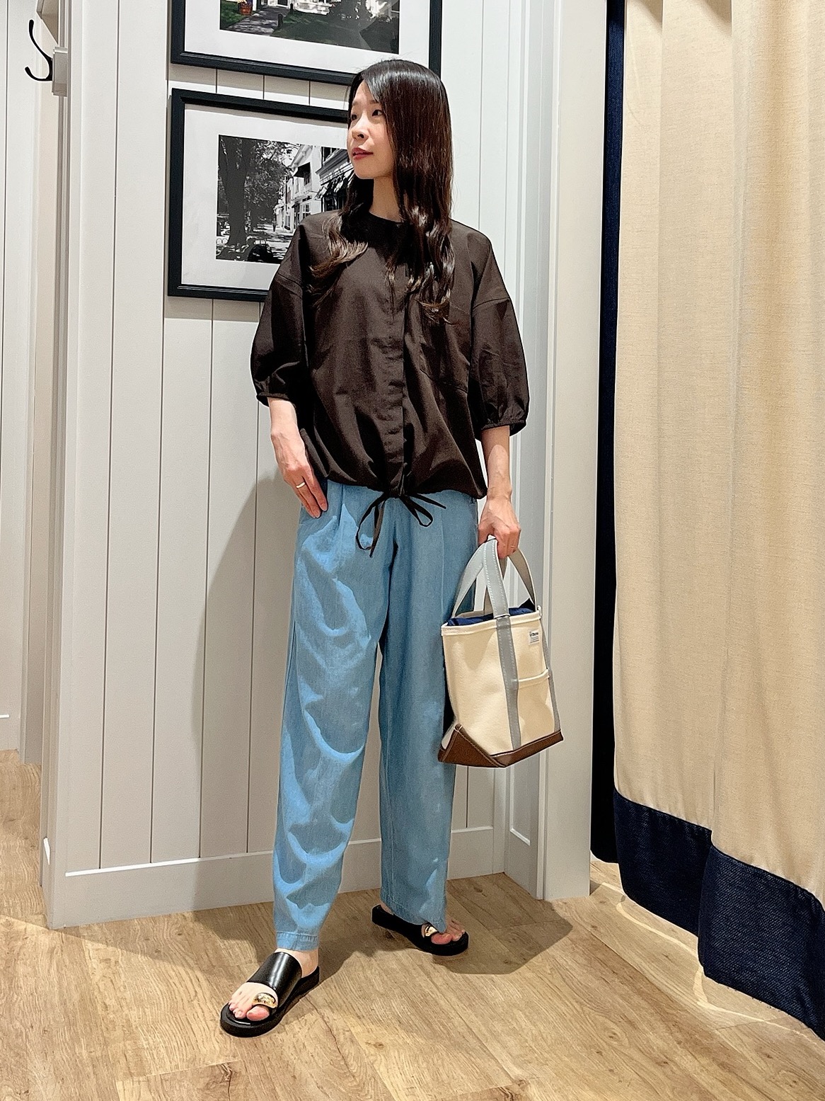 mihoさんの「Dessin｜【高通気/セットアップ可】ハーフスリーブドロストシャツブラウス」を使ったコーディネート