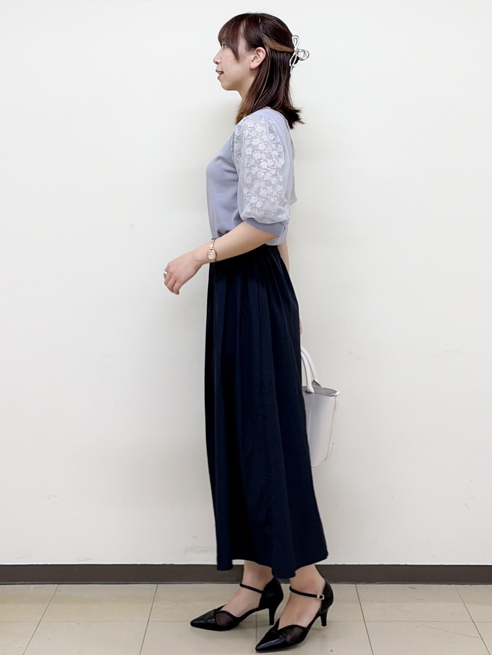 yurinaさんの「index｜【UVケア】レーススリーブハートネックニット《洗濯機OK／抗ピル／XS～LL》」を使ったコーディネート