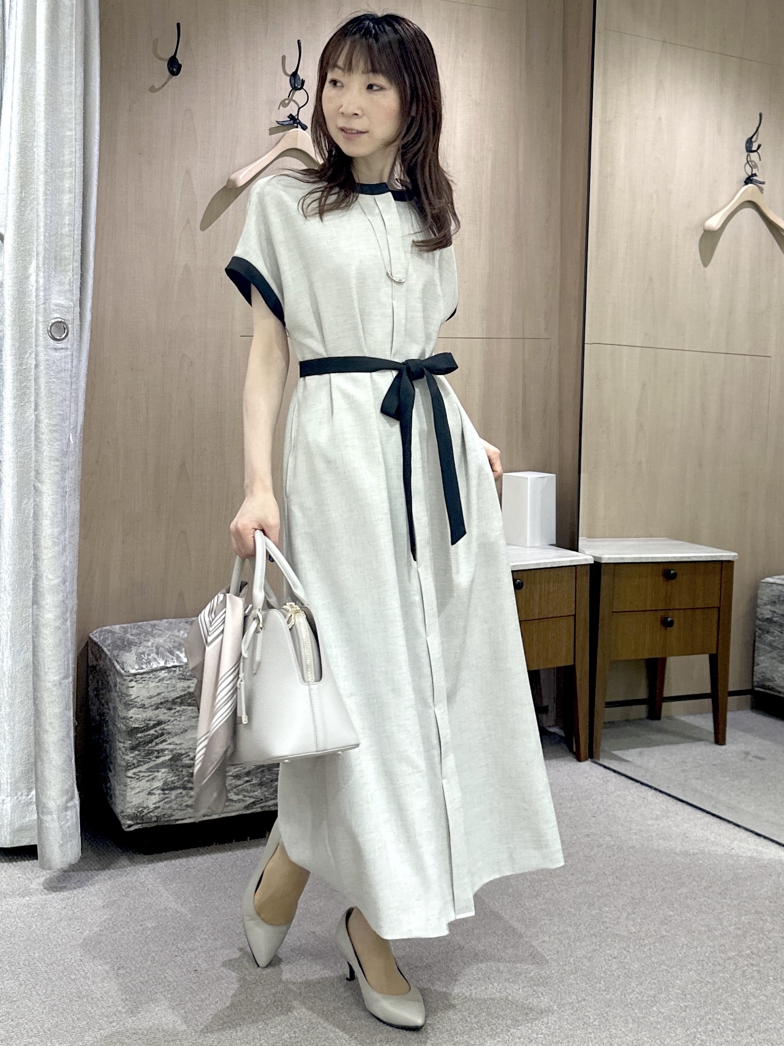 Miwaさんの「UNTITLED｜【接触冷感/UVカット/イージーケア】配色ラインワンピース」を使ったコーディネート