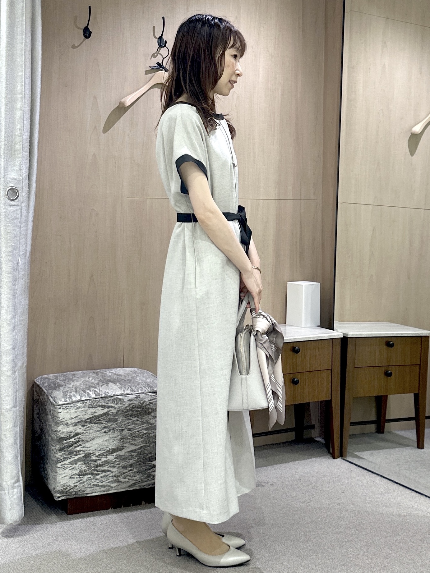 Miwaさんの「UNTITLED｜【接触冷感/UVカット/イージーケア】配色ラインワンピース」を使ったコーディネート