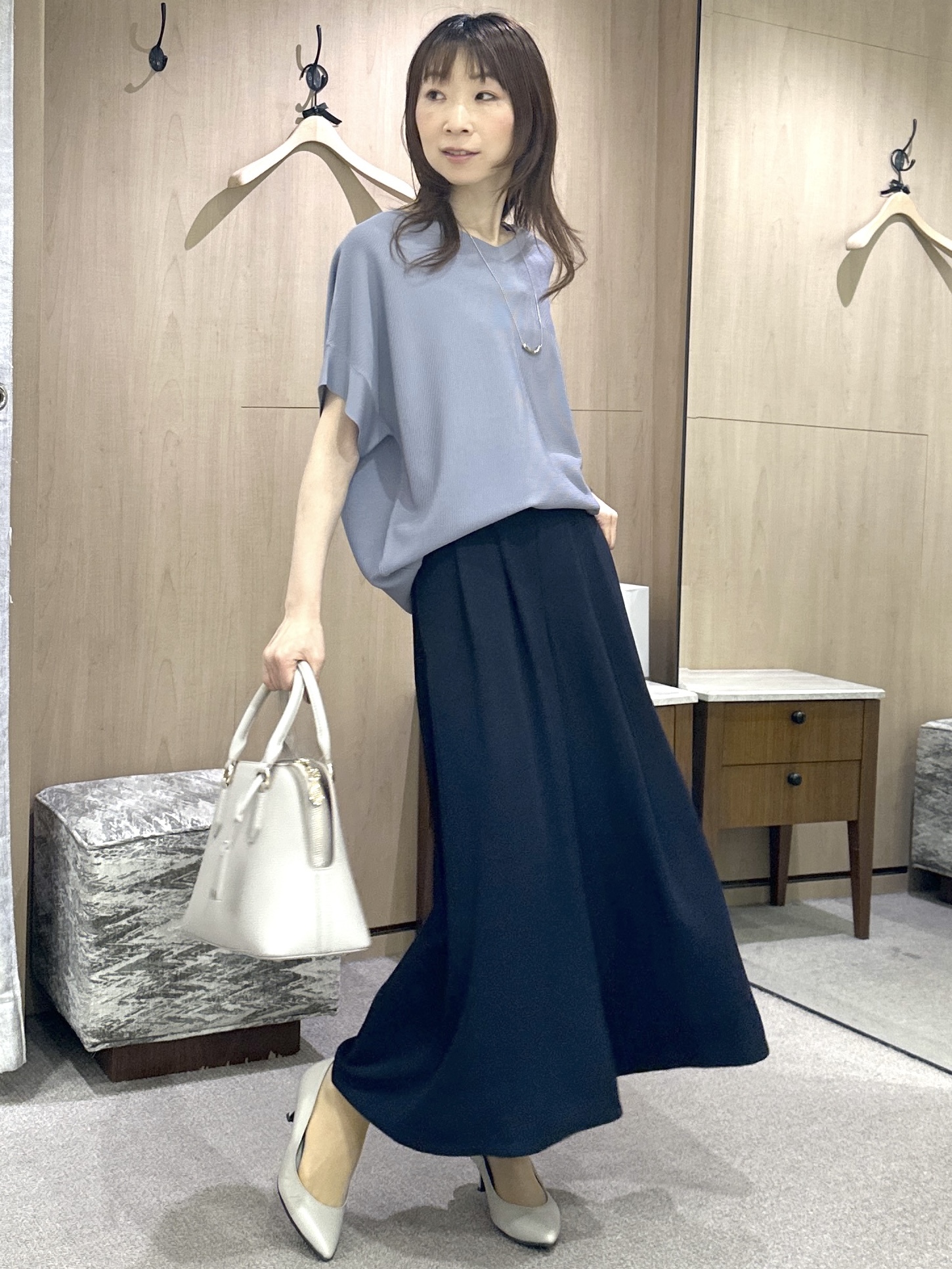 Miwaさんの「UNTITLED｜【11色展開/体型カバー】前後2WAYフレンチスリーブニット」を使ったコーディネート