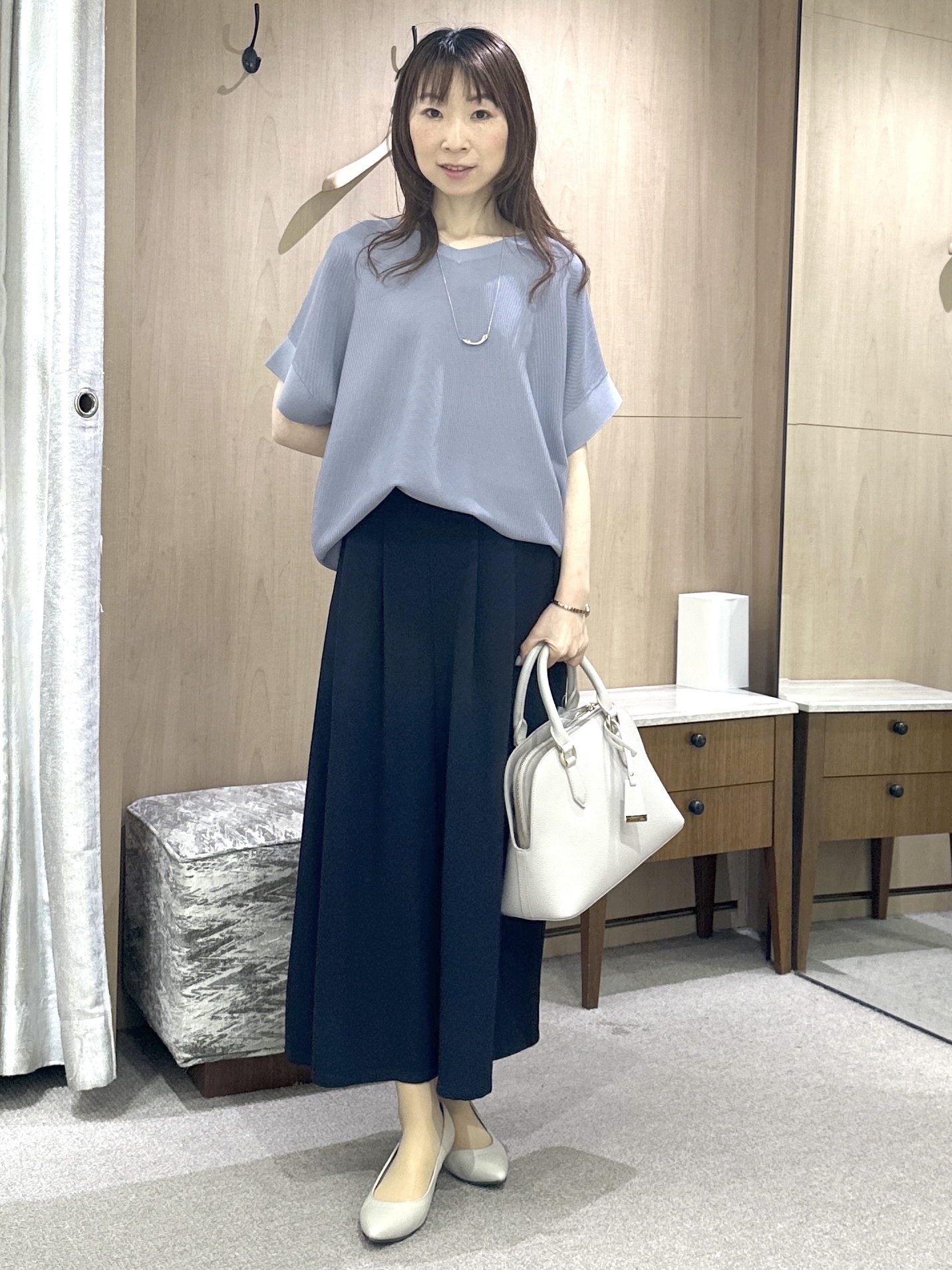 Miwaさんの「UNTITLED｜【11色展開/体型カバー】前後2WAYフレンチスリーブニット」を使ったコーディネート