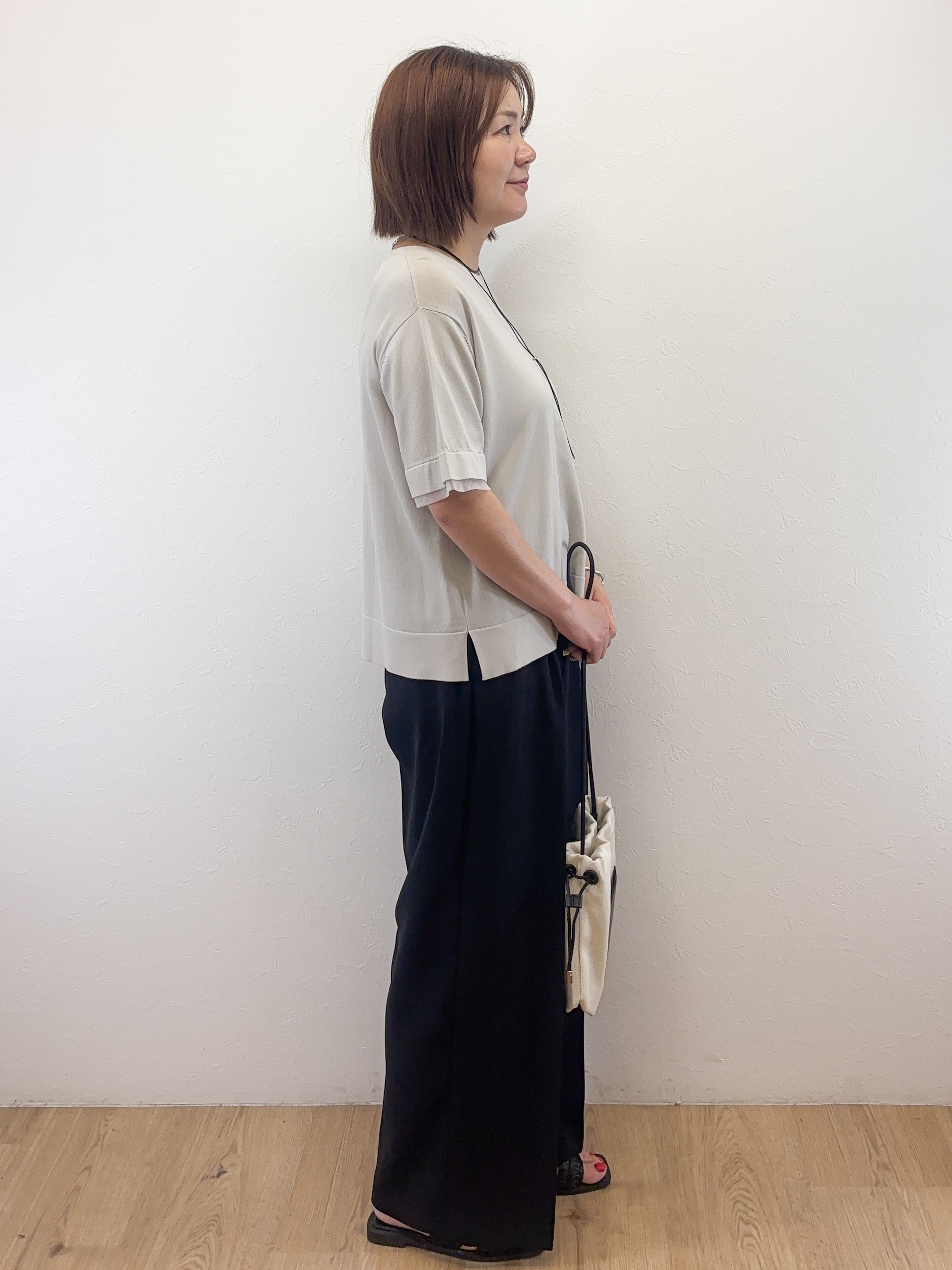 Takeさんの「OPAQUE.CLIP｜【UV／接触冷感／抗ピル】シアー＆レイヤード風さらりニット《洗濯機OK》」を使ったコーディネート