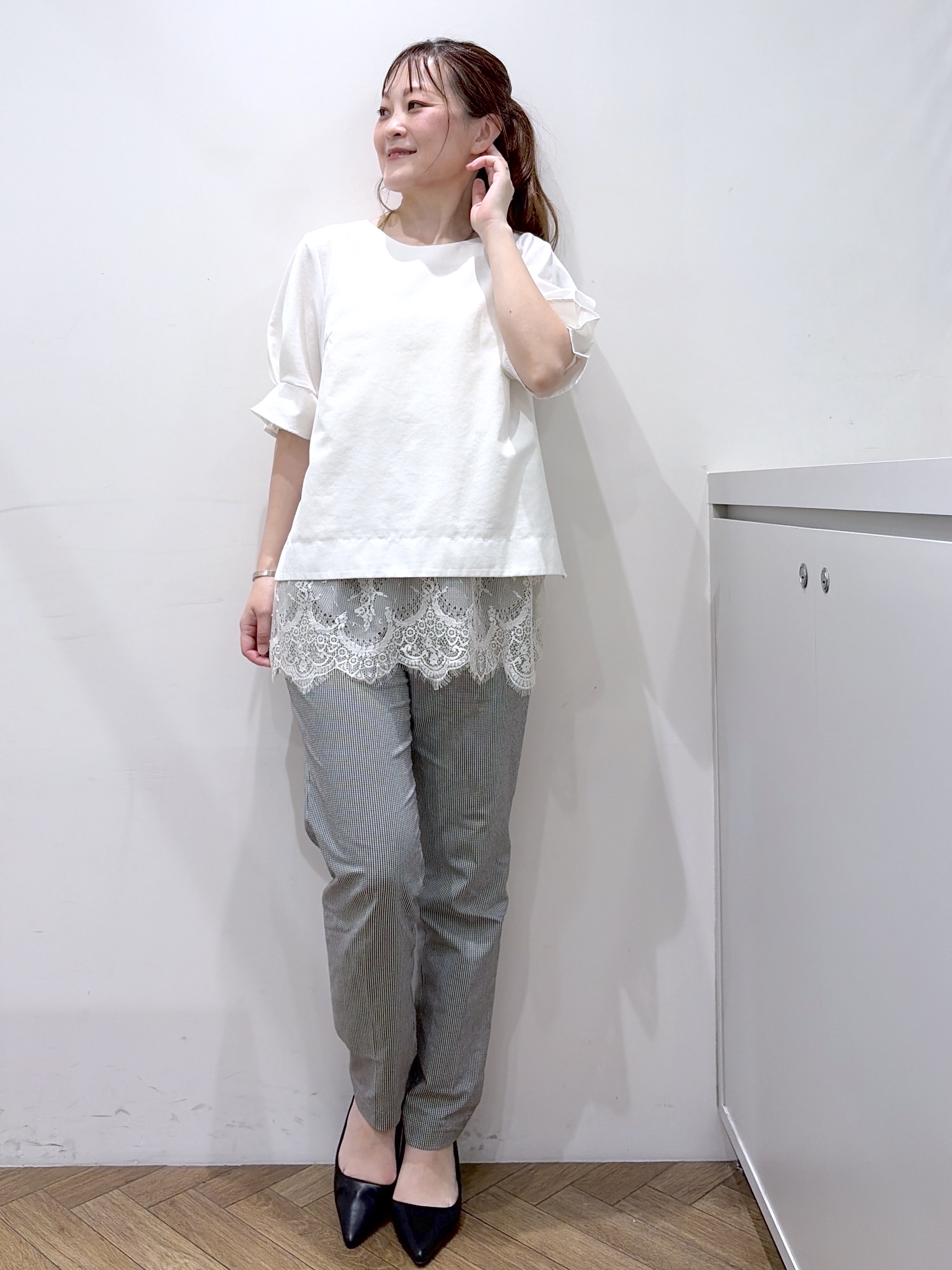 Junさんの「index｜【接触冷感／吸水速乾】タックパフスリーブブラウス《防シワ／洗濯機OK／XS～3L／8col》」を使ったコーディネート