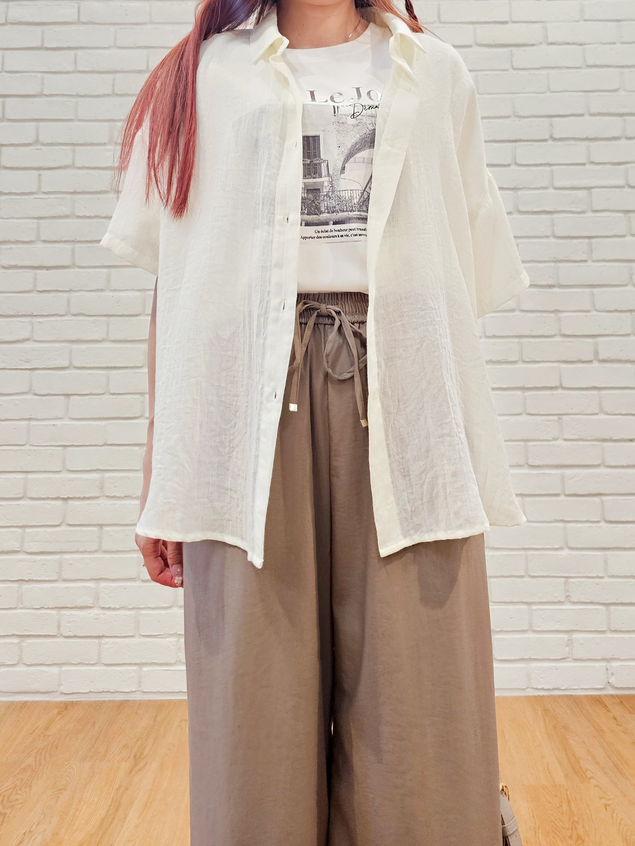 ゆゆさんの「SHOO･LA･RUE｜ヒップがすっぽり隠れる やわらか5分袖シアーシャツ」を使ったコーディネート