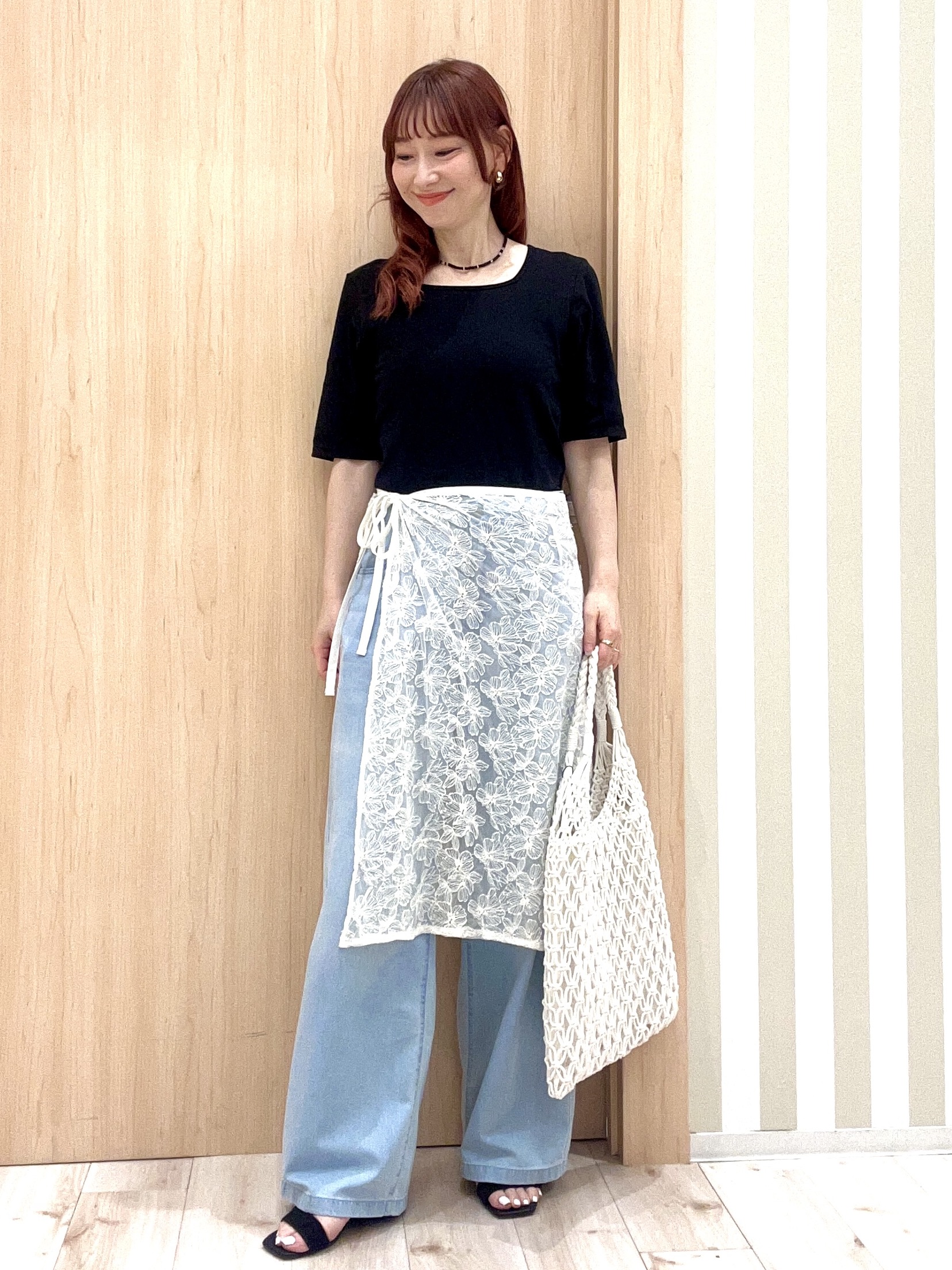 ririさんの「SHOO･LA･RUE｜【ネックアソート/洗濯機可】テレコ5分袖トップス」を使ったコーディネート