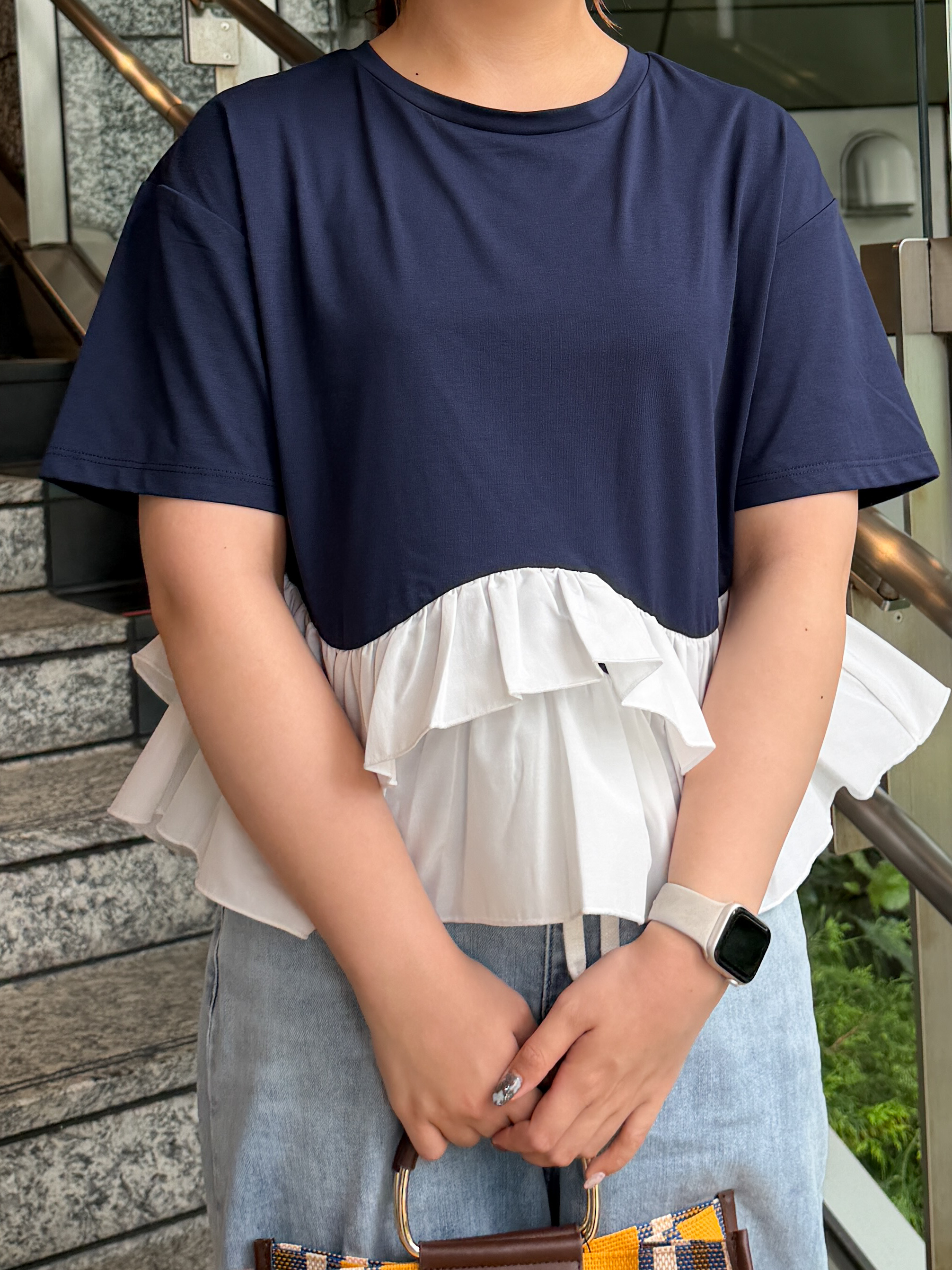 HANNAさんの「OPAQUE.CLIP｜裾フリルドッキングTシャツ【洗濯機OK】」を使ったコーディネート