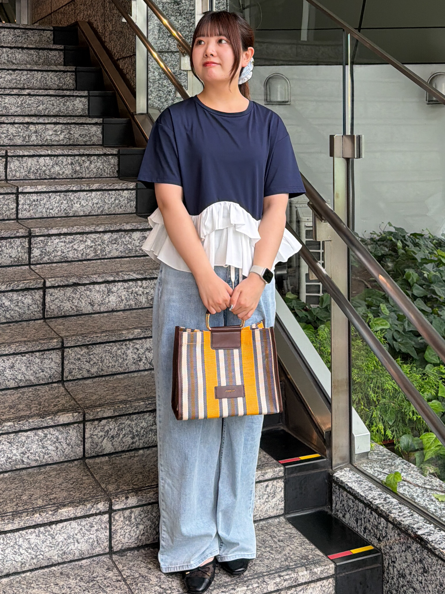 HANNAさんの「OPAQUE.CLIP｜裾フリルドッキングTシャツ【洗濯機OK】」を使ったコーディネート