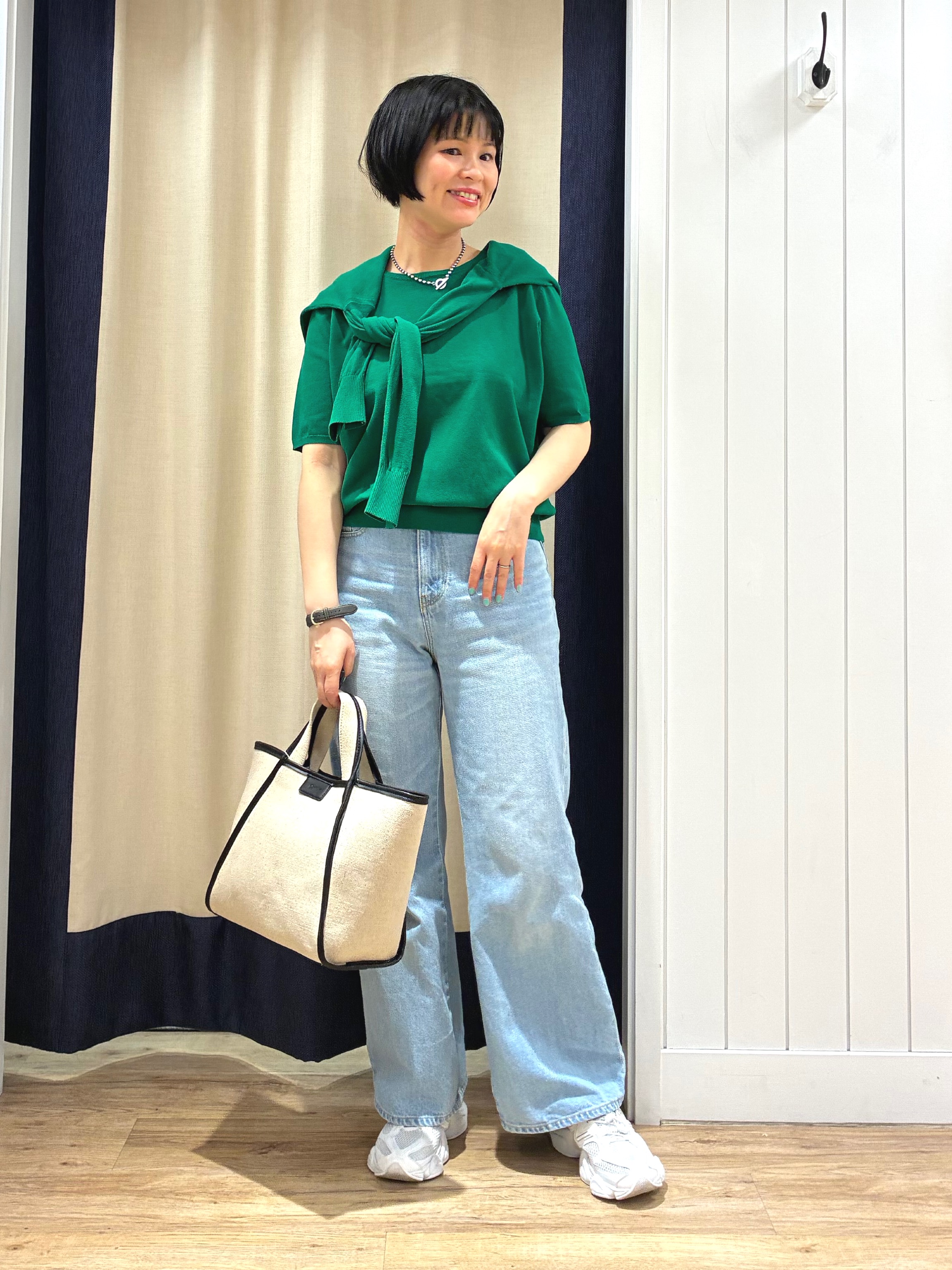 mikaさんの「Dessin｜【9色展開/接触冷感/UVカット】ドライタッチサマーニットT」を使ったコーディネート