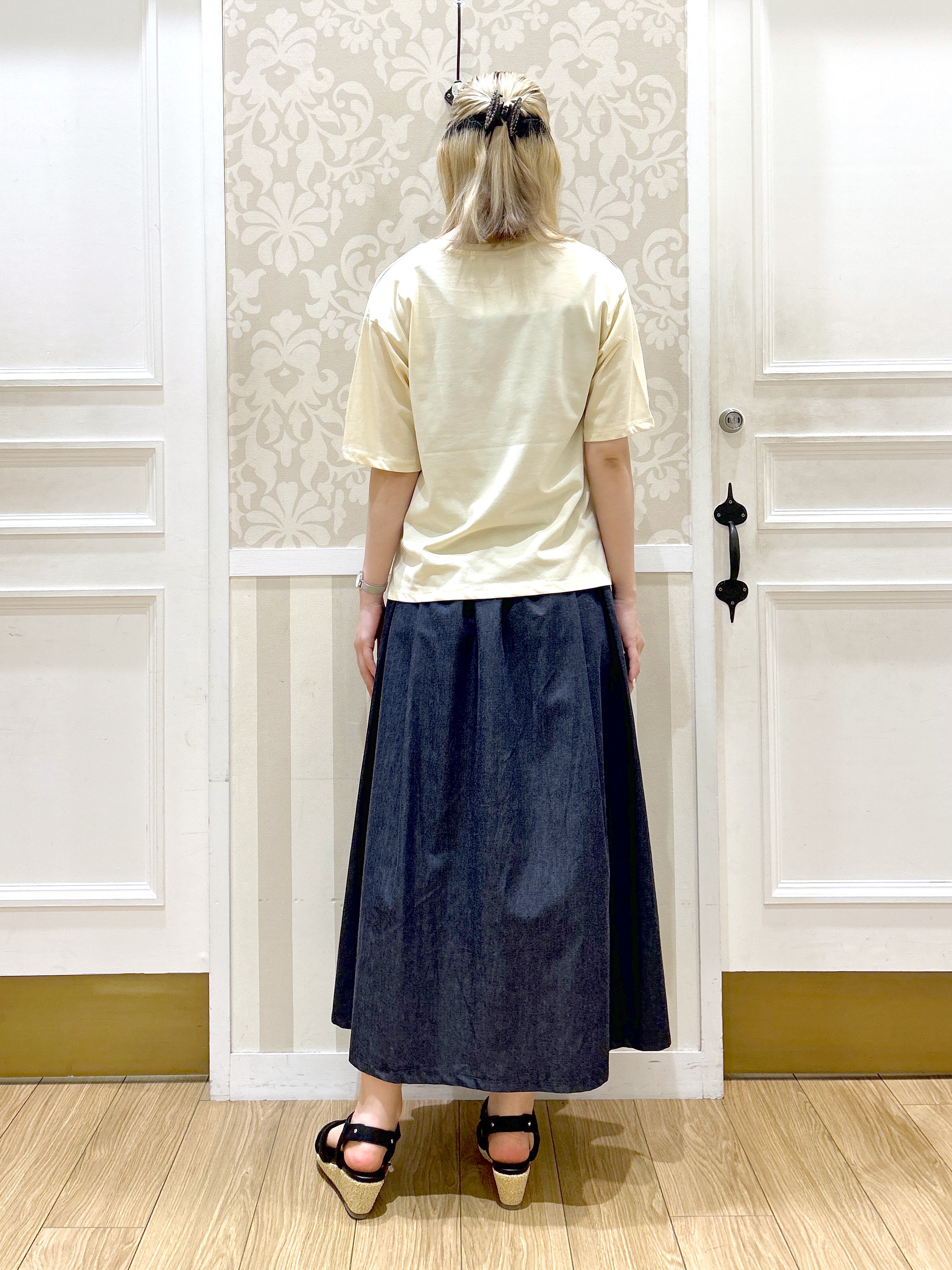望 愛さんの「grove｜【UVカット/接触冷感】プリントアソート5分袖Tシャツ」を使ったコーディネート