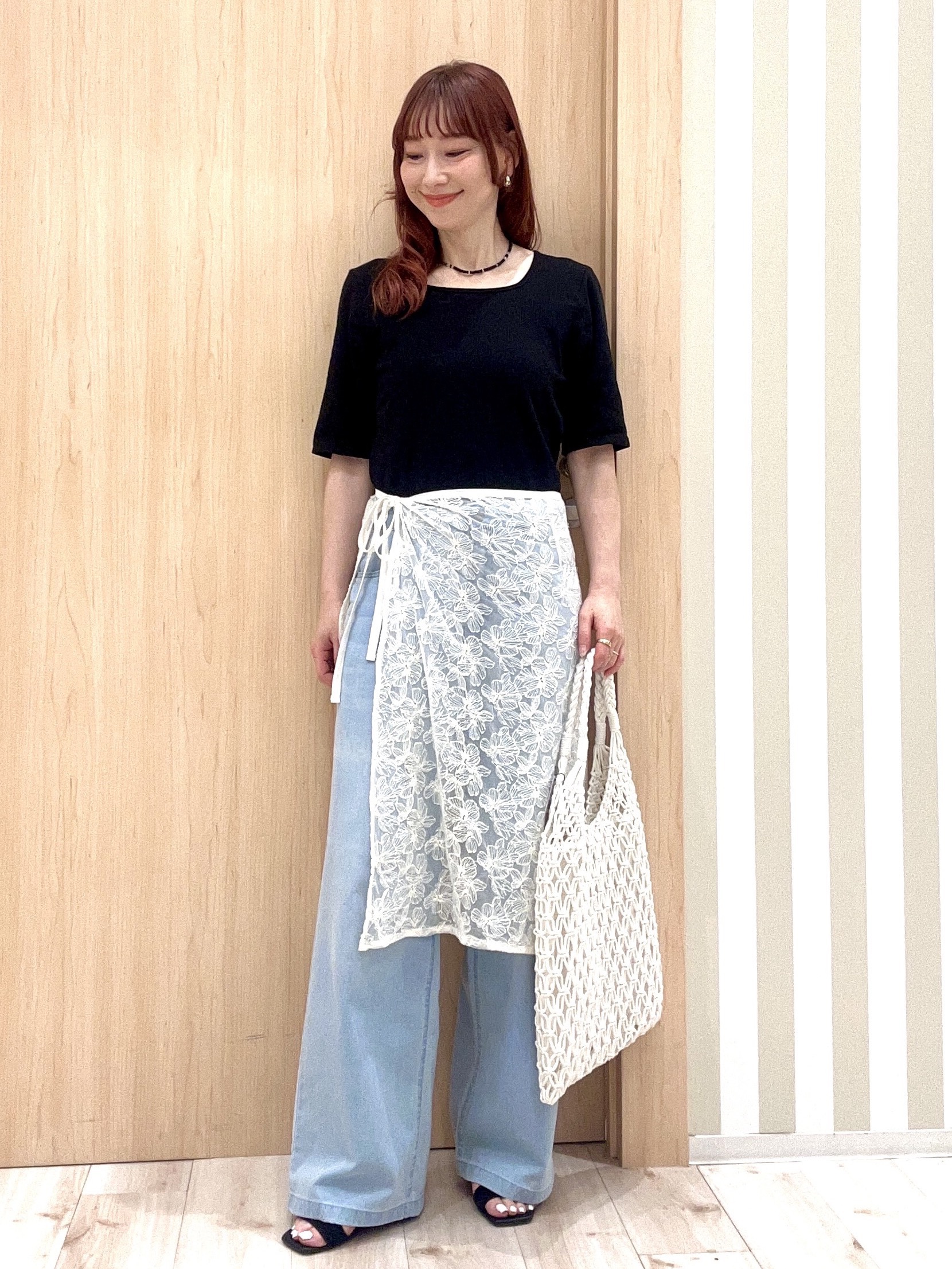 ririさんの「SHOO･LA･RUE｜【ネックアソート/洗濯機可】テレコ5分袖トップス」を使ったコーディネート